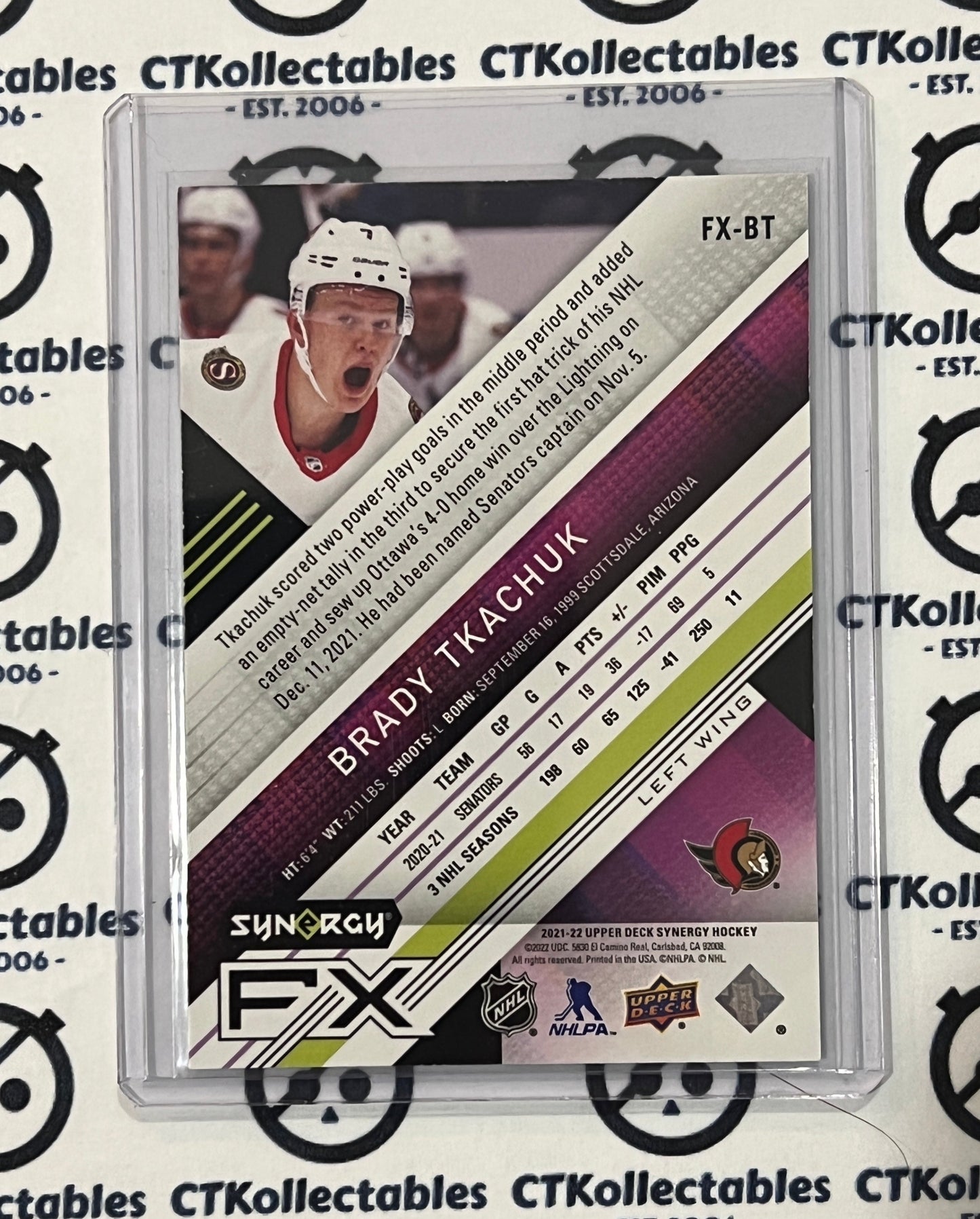 2021-22 UPPER DECK SYNERGY BRADY TKACHUK # FX-BT /749 OTTAWA SENATORS HOCKEY CARD