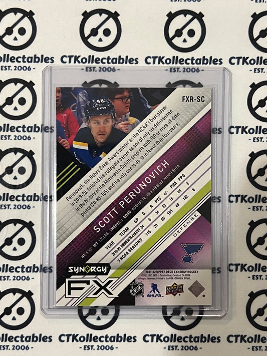 2021-22 UPPER DECK SYNERGY SCOTT PERUNOVICH # FXR-SC PURPLE /275 ST. LOUIS BLUES HOCKEY CARD