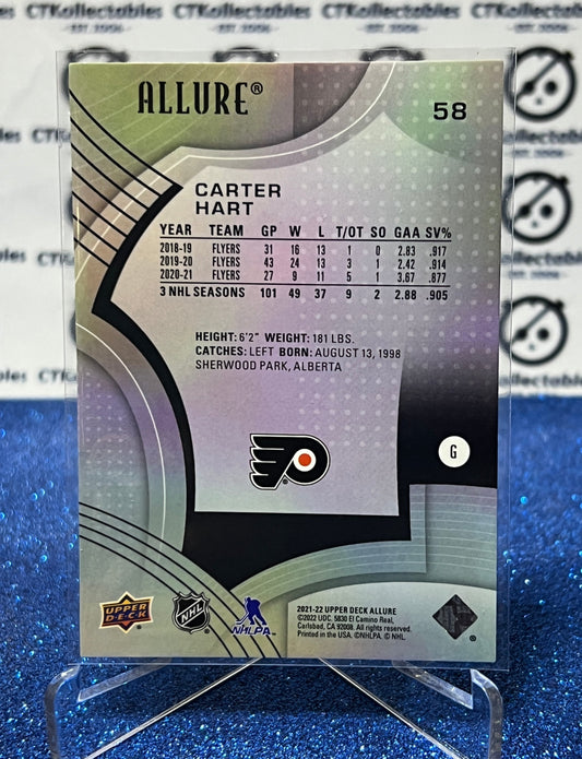 2021-22 UPPER DECK ALLURE CARTER HART # 58 PHILADELPHIA FLYERS NHL HOCKEY CARD