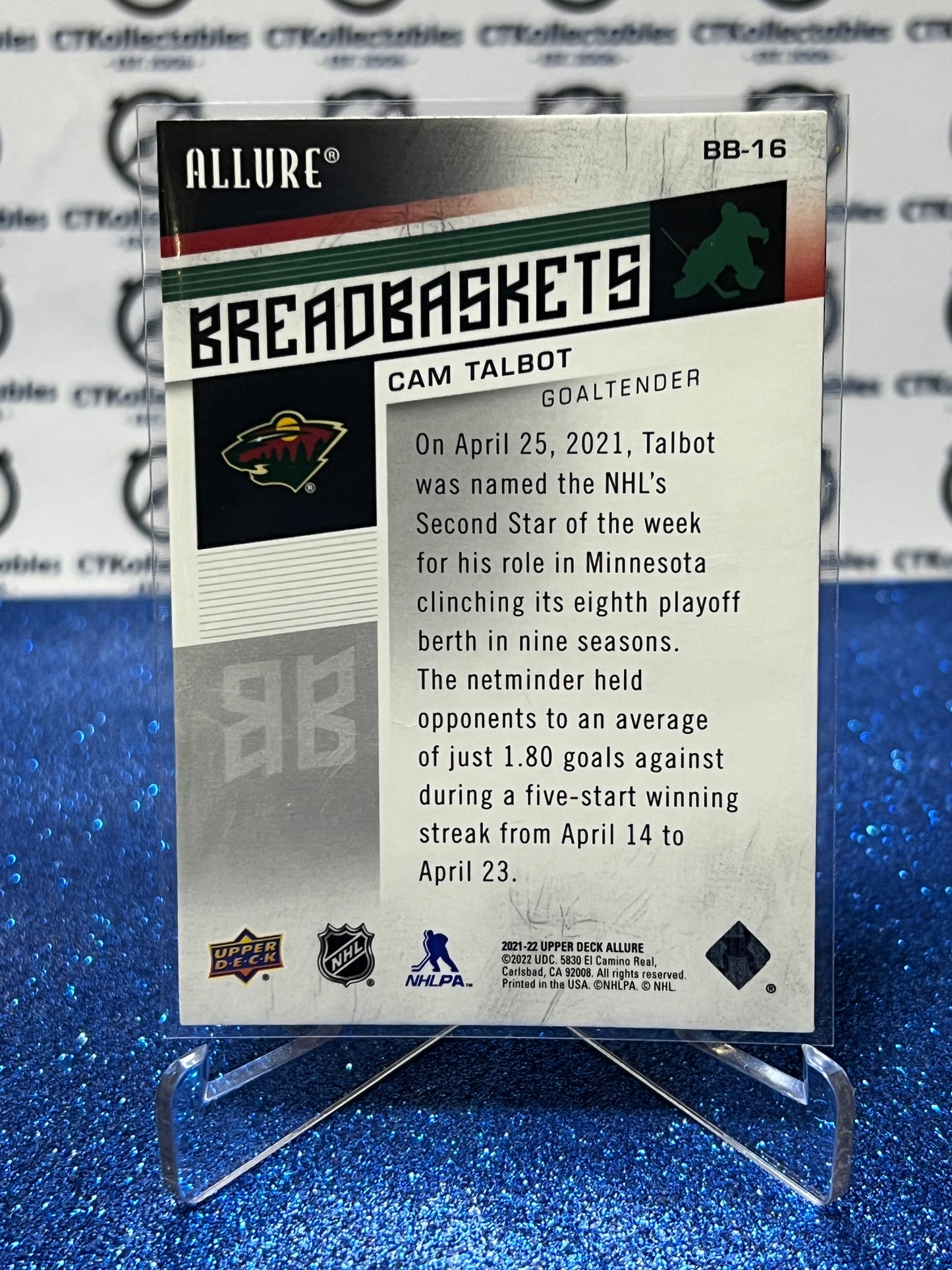 2021-22 UPPER DECK ALLURE CAM TALBOL # BB-16 BREADBASKETS MINNESOTA WILD NHL HOCKEY CARD