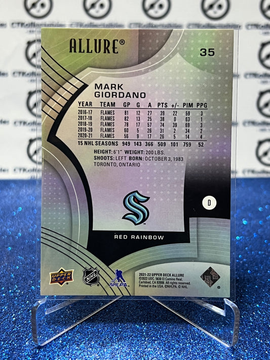 2021-22 UPPER DECK ALLURE MARK GIORDANO # 35 RED RAINBOW SEATTLE KRAKEN NHL HOCKEY TRADING CARD