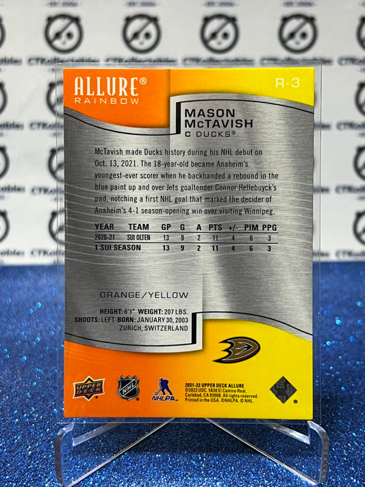 2021-22 UPPER DECK ALLURE MASON McTAVISH # R-3 ROOKIE ORANGE/YELLOW RAINBOW ANAHEIM DUCKS NHL HOCKEY CARD