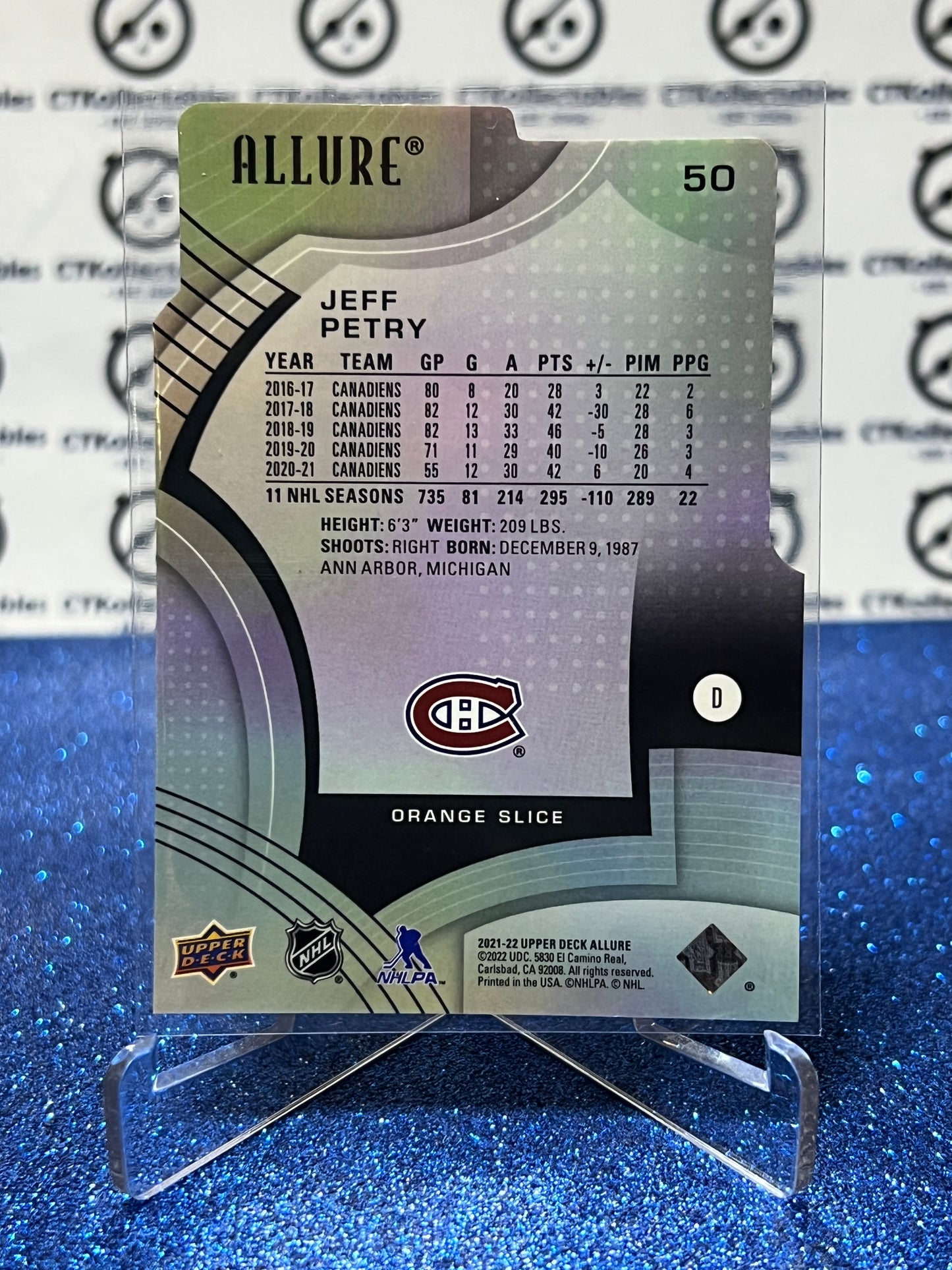 2021-22 UPPER DECK ALLURE JEFF PETRY # 50 ORANGE DIE CUT MONTREAL CANADIANS HOCKEY CARD
