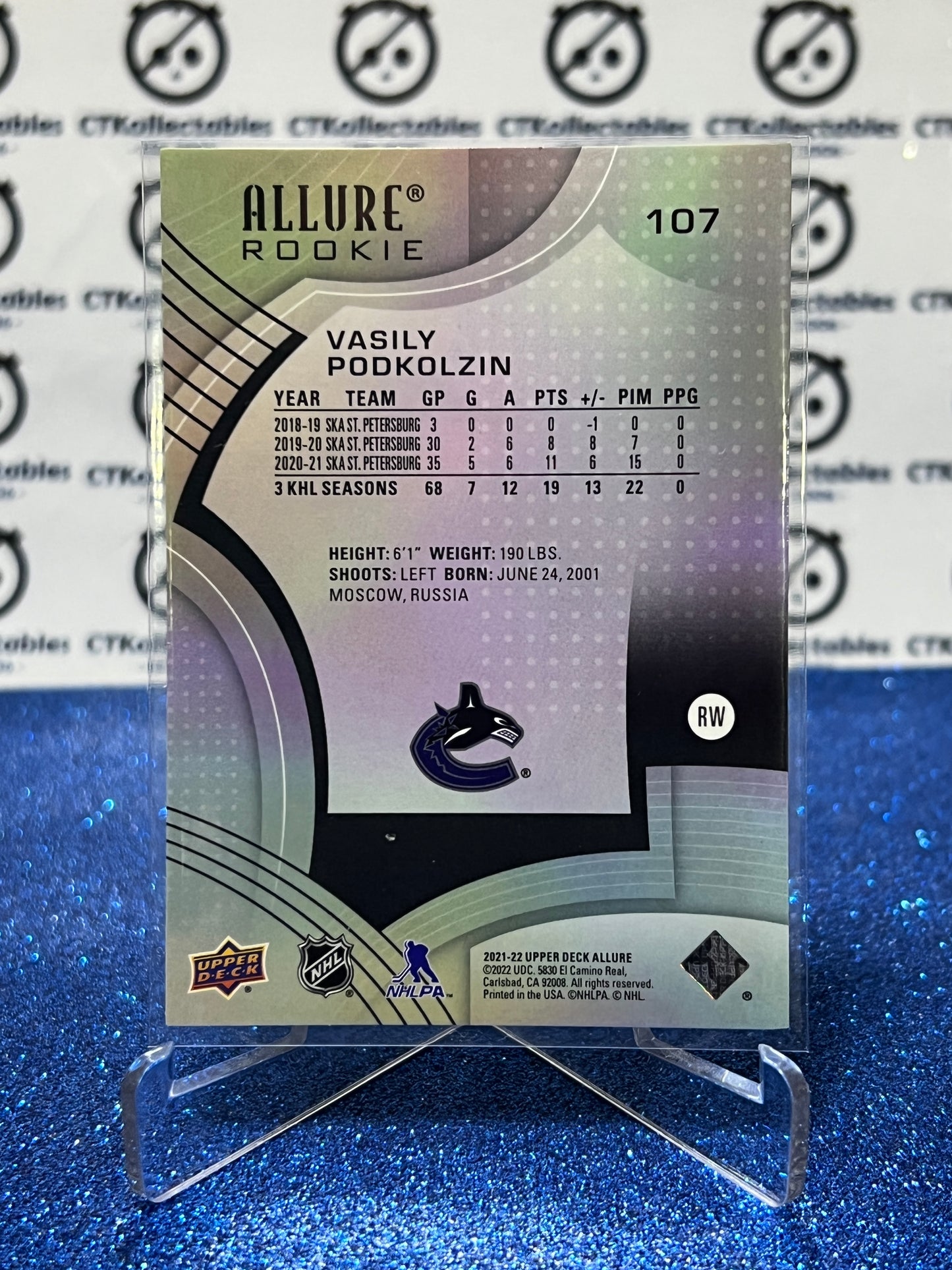 2021-22 UPPER DECK ALLURE VASILY PODKOLZIN # 107 ROOKIE VANCOUVER CANUCKS NHL HOCKEY TRADING CARD