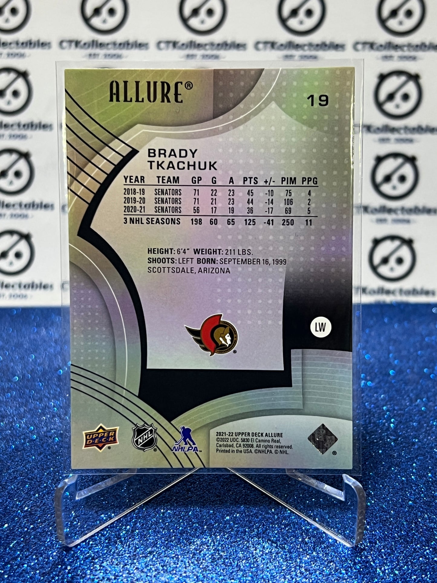 2021-22 UPPER DECK ALLURE BRADY TKACHUK # 19 OTTAWA SENATORS HOCKEY CARD