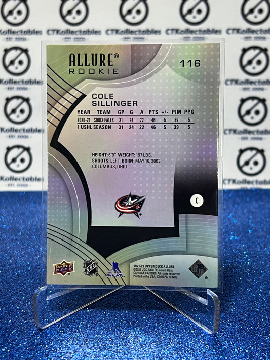2021-22 UPPER DECK ALLURE COLE SILLINGER # 116 ROOKIE BLUE JACKETS HOCKEY CARD