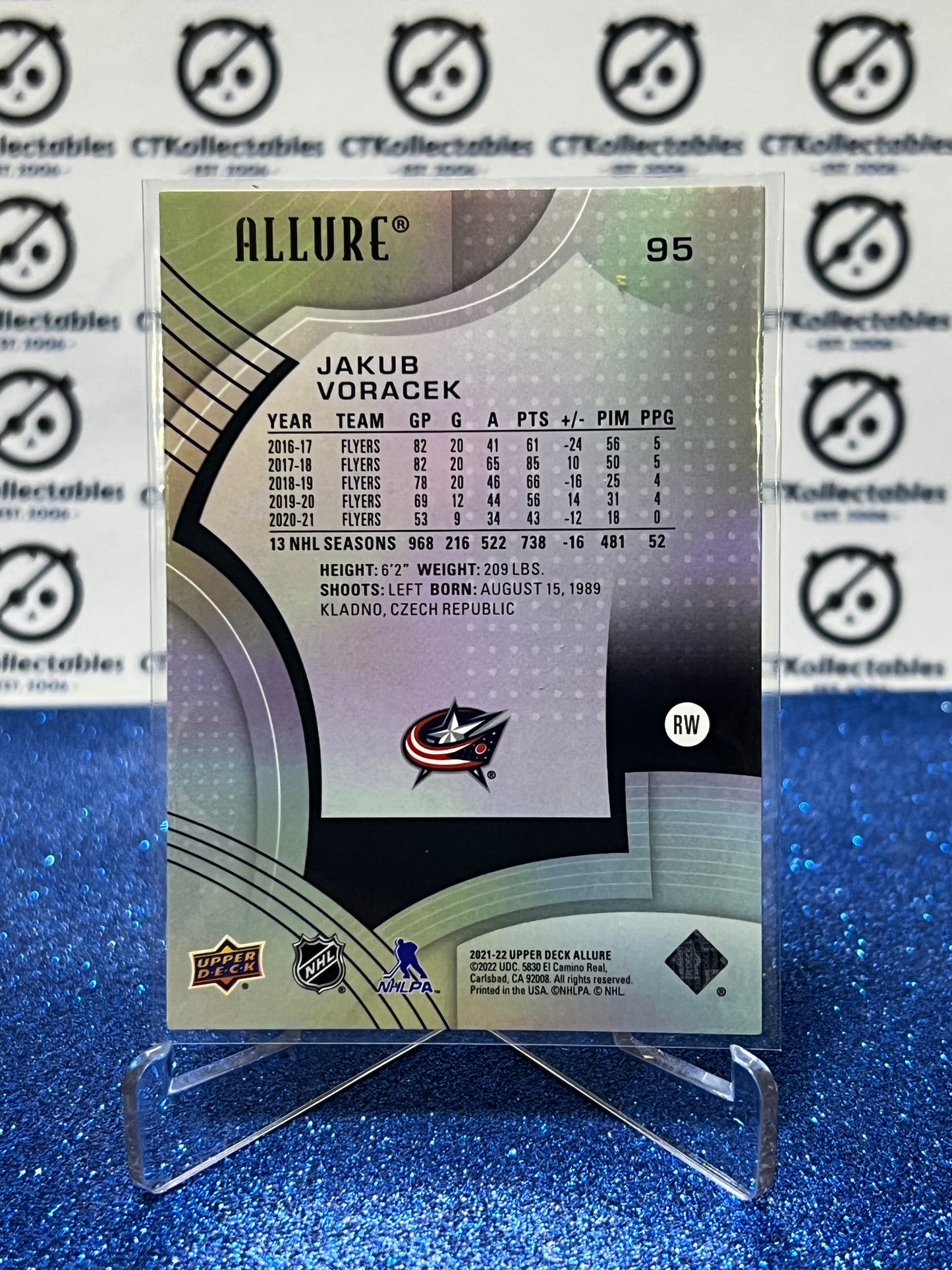 2021-22 UPPER DECK ALLURE JAKUB VORACEK # 95 BLUE JACKETS HOCKEY CARD