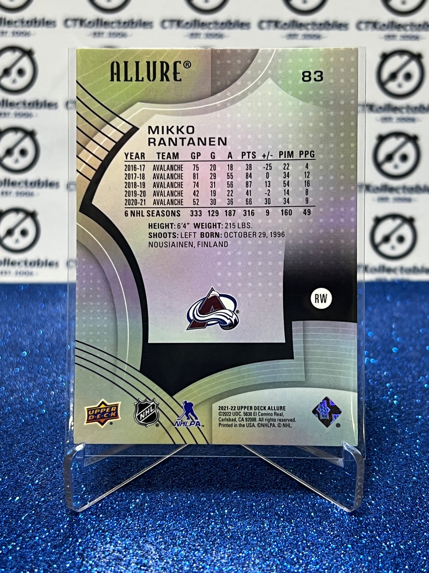 2021-22 UPPER DECK ALLURE MIKKO RANTANEN # 83 COLORADO AVALANCHE NHL HOCKEY TRADING CARD