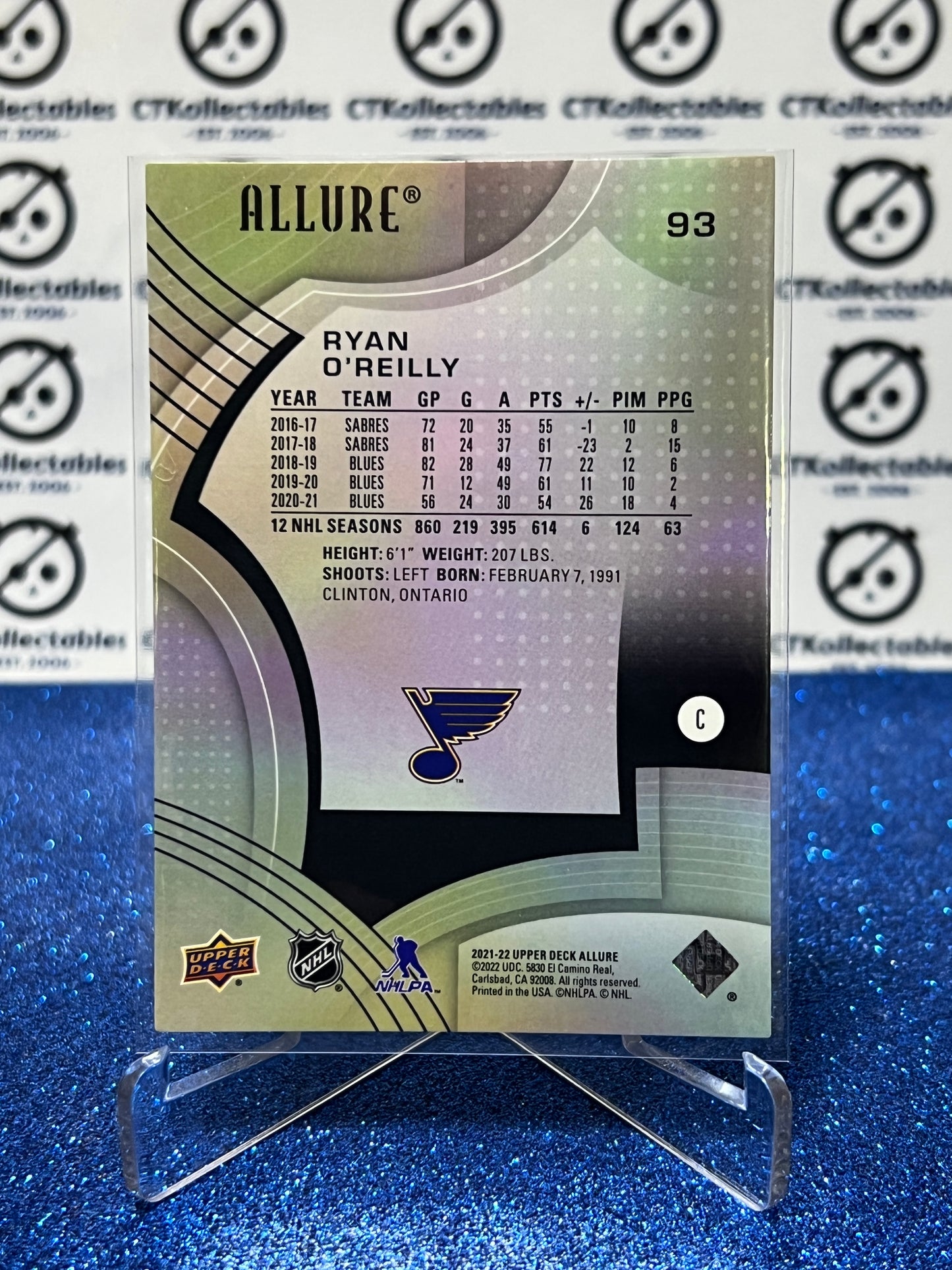 2021-22 UPPER DECK ALLURE RYAN O'REILLY # 93 ST. LOUIS BLUES HOCKEY CARD