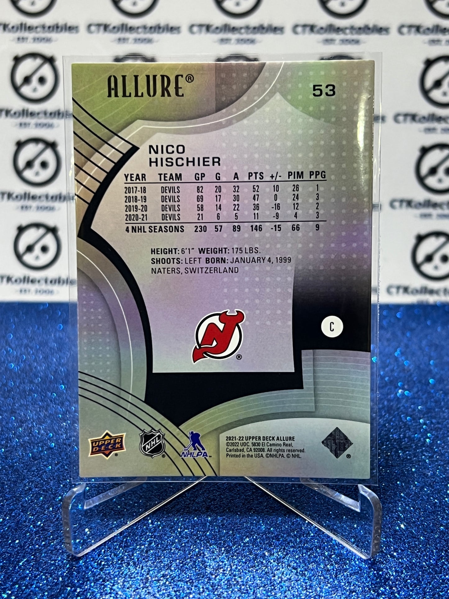 2021-22 UPPER DECK ALLURE NICO HISCHIER # 53 NEW JERSEY DEVILS NHL HOCKEY TRADING CARD