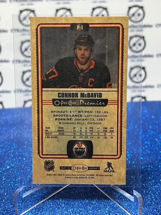 2021-22 O-PEE-CHEE CONNOR McDAVID # P-1 MINI TALLBOYS EDMONTON OILERS NHL HOCKEY CARD