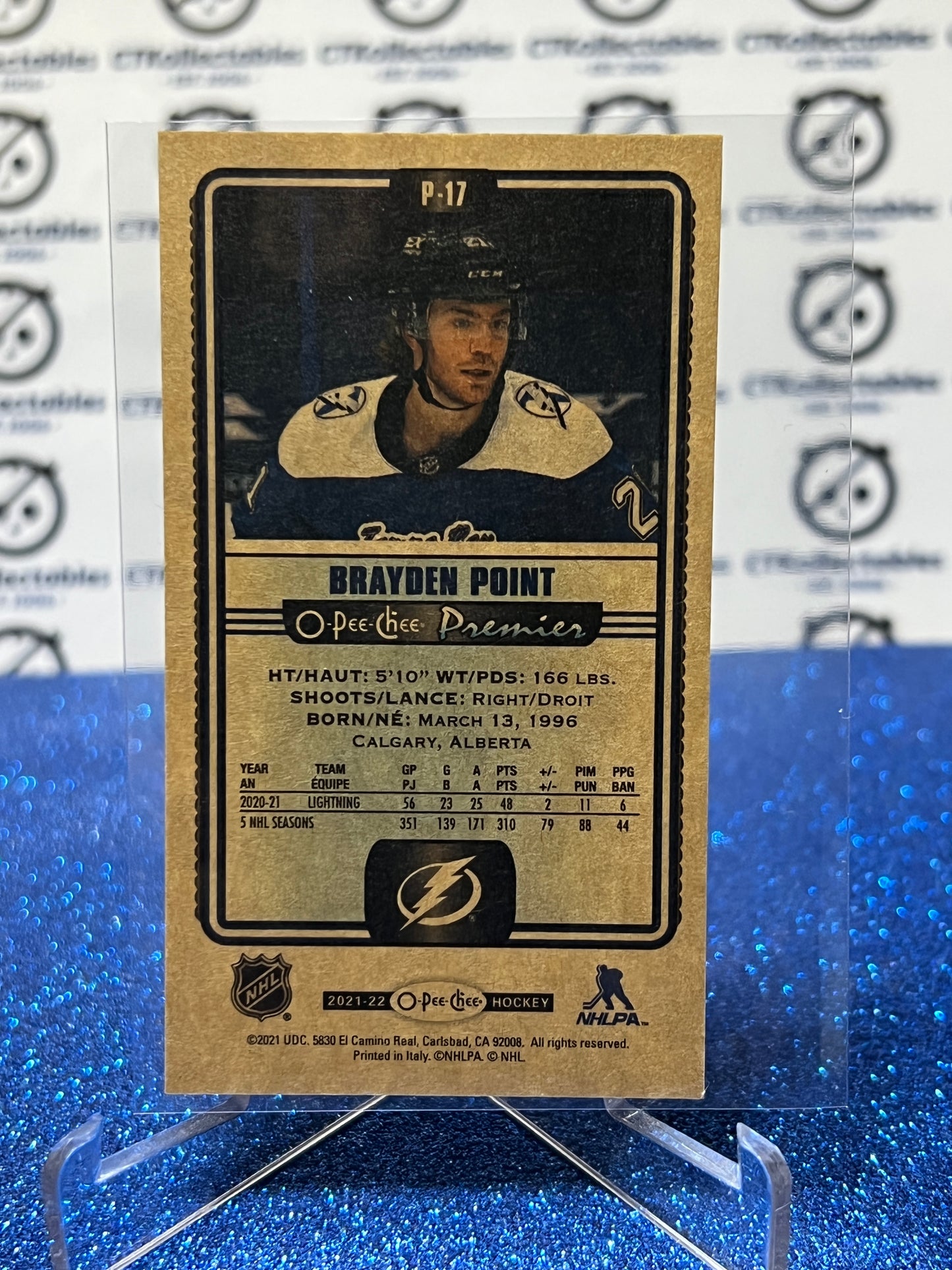 2021-22 O-PEE-CHEE PREMIER BRAYDEN POINT # P-17 TALLBOYS TAMPA BAY LIGHTNING HOCKEY CARD