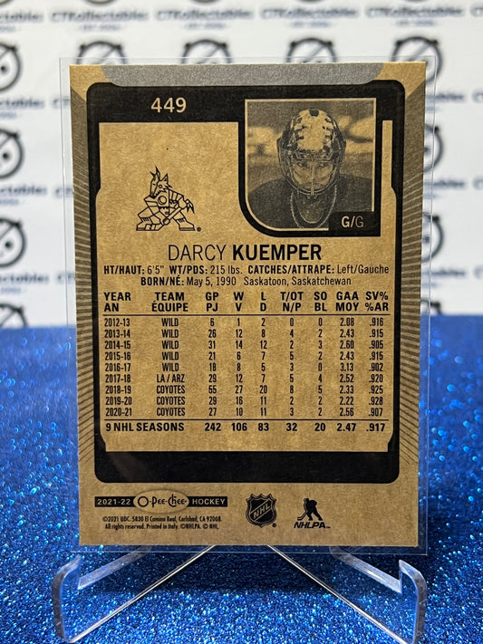 2021-22 O-PEE CHEE DARCY KUEMPER # 449 GOALTENDER ARIZONA COYOTES NHL HOCKEY CARD