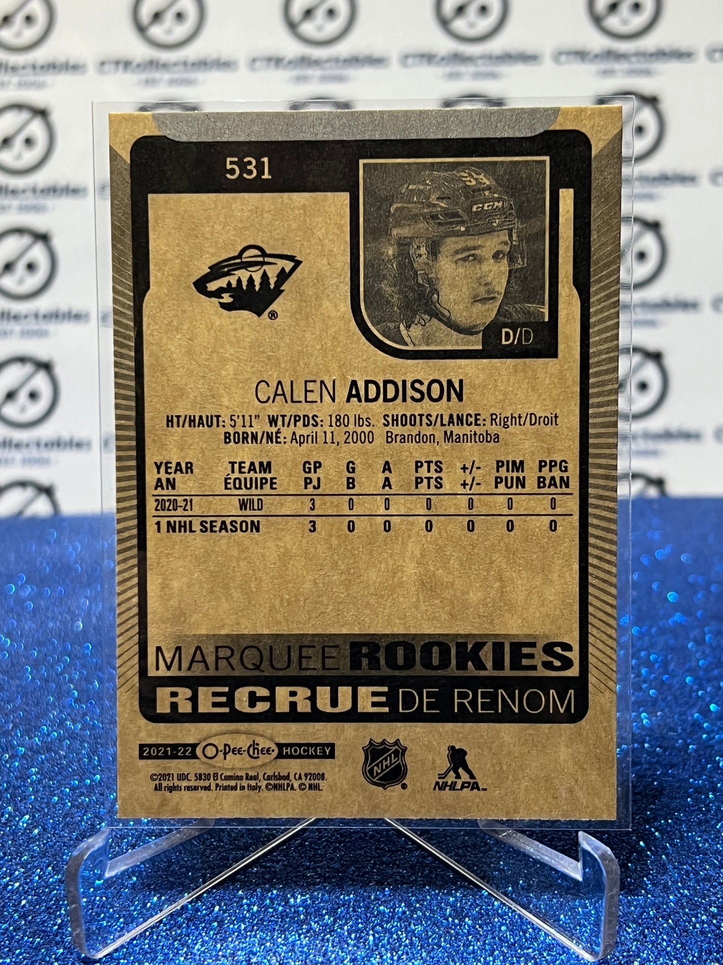 2021-22 O-PEE-CHEE CALEN ADDISON # 531 MARQUEE ROOKIE MINNESOTA WILD NHL HOCKEY CARD