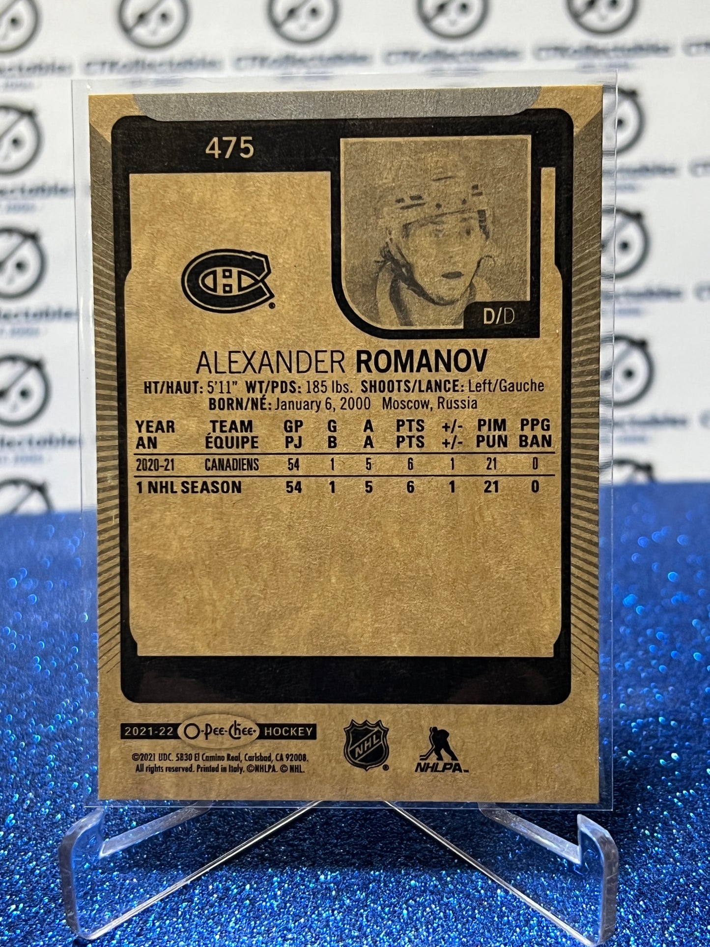 2021-22 O-PEE-CHEE ALEXANDER ROMANOV # 475 ROOKIE MONTREAL CANADIENS HOCKEY CARD