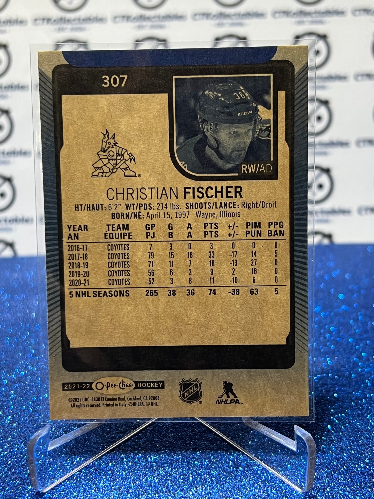2021-22 O-PEE-CHEE CHRISTIAN FISCHER # 307 BLUE ARIZONA COYOTES NHL HOCKEY CARD