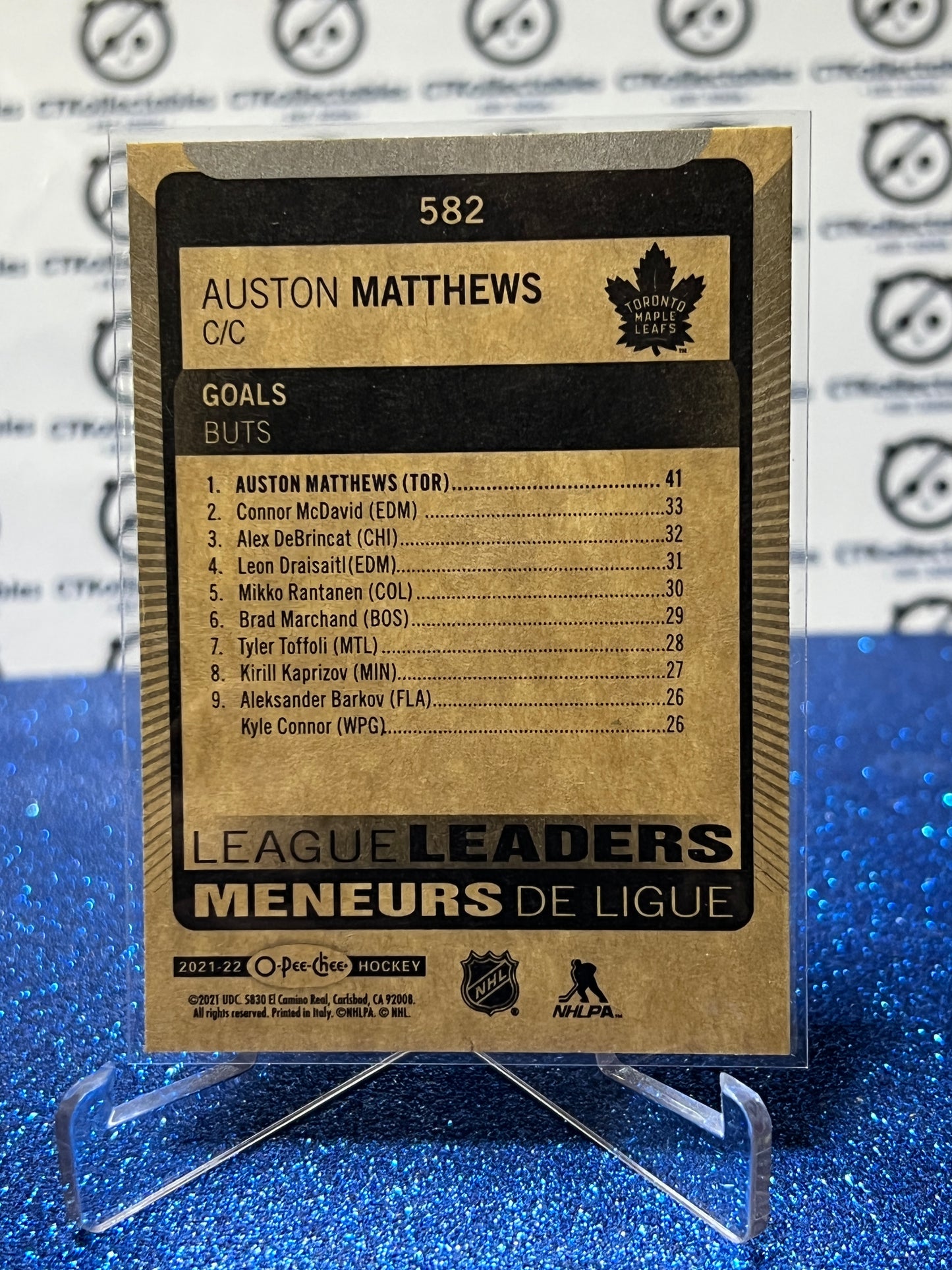2021-22 O-PEE-CHEE AUSTON MATTHEWS # 582 LEAGUE LEADERS TORONTO MAPLE LEAFS NHL HOCKEY CARD