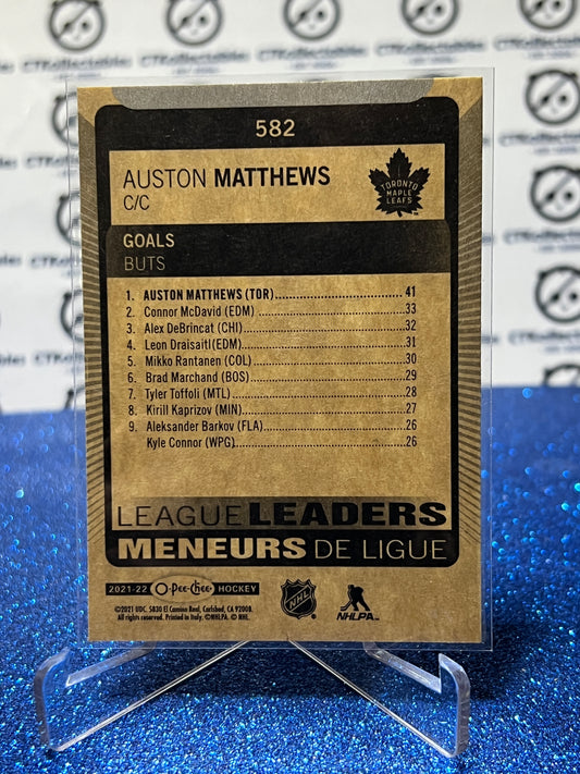 2021-22 O-PEE-CHEE AUSTON MATTHEWS # 582 LEAGUE LEADERS TORONTO MAPLE LEAFS NHL HOCKEY CARD