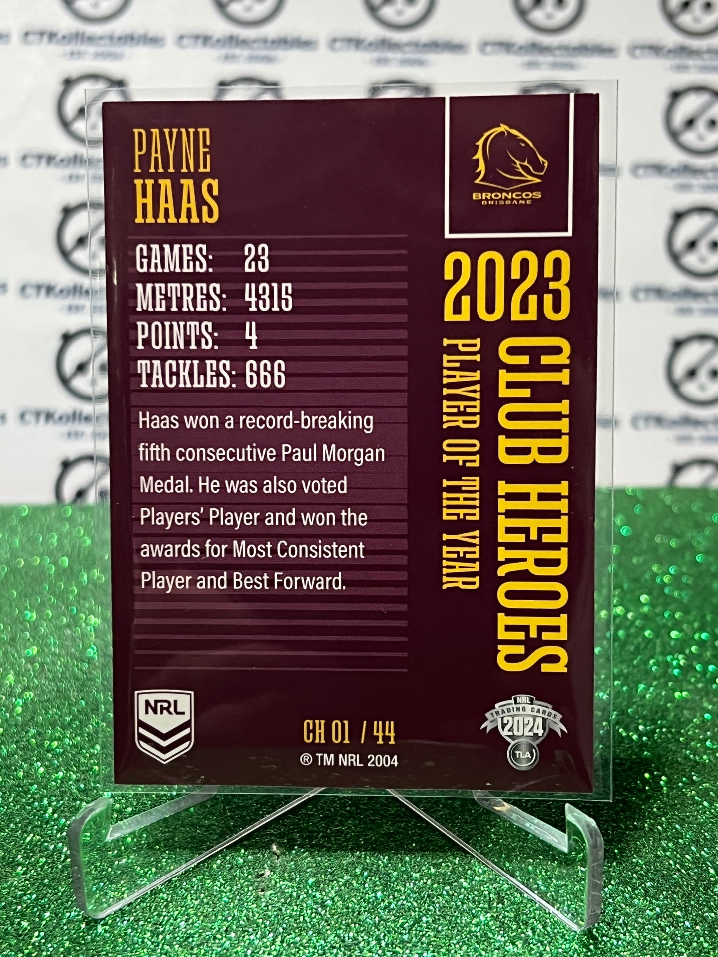 2024 NRL TRADERS PAYNE HAAS # CH 01/44 CLUB HEROES BRISBANE BRONCOS