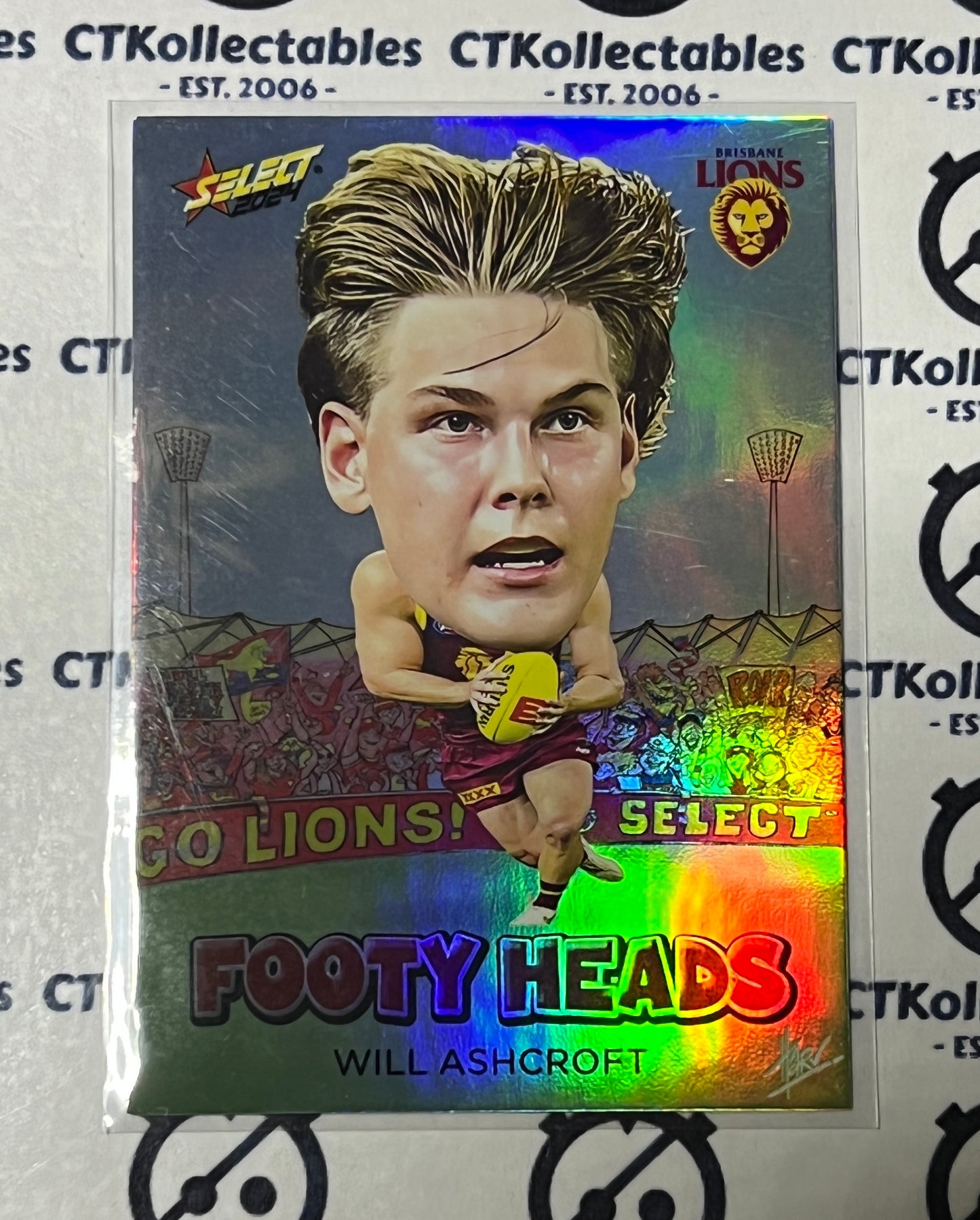 2024 AFL SELECT FOOTY STARS WILL ASHCROFT # FH6 FOOTY HEADS BRISBANE LIONS