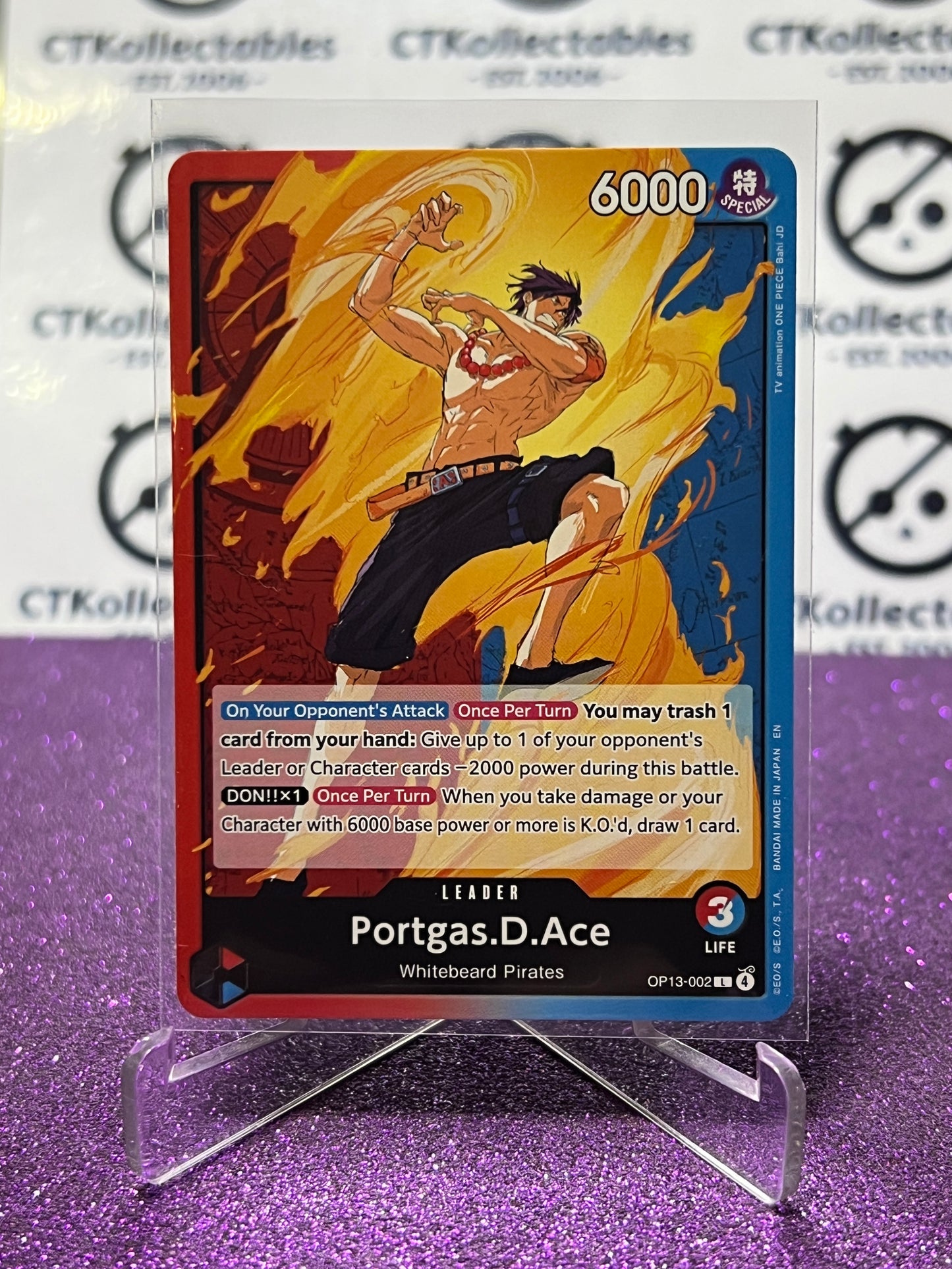 2025 ONE PIECE CARRYING ON HIS WILL PORTGAS.D.ACE # OP13-002 L NON-FOIL ENGLISH TRADING GAME CARD