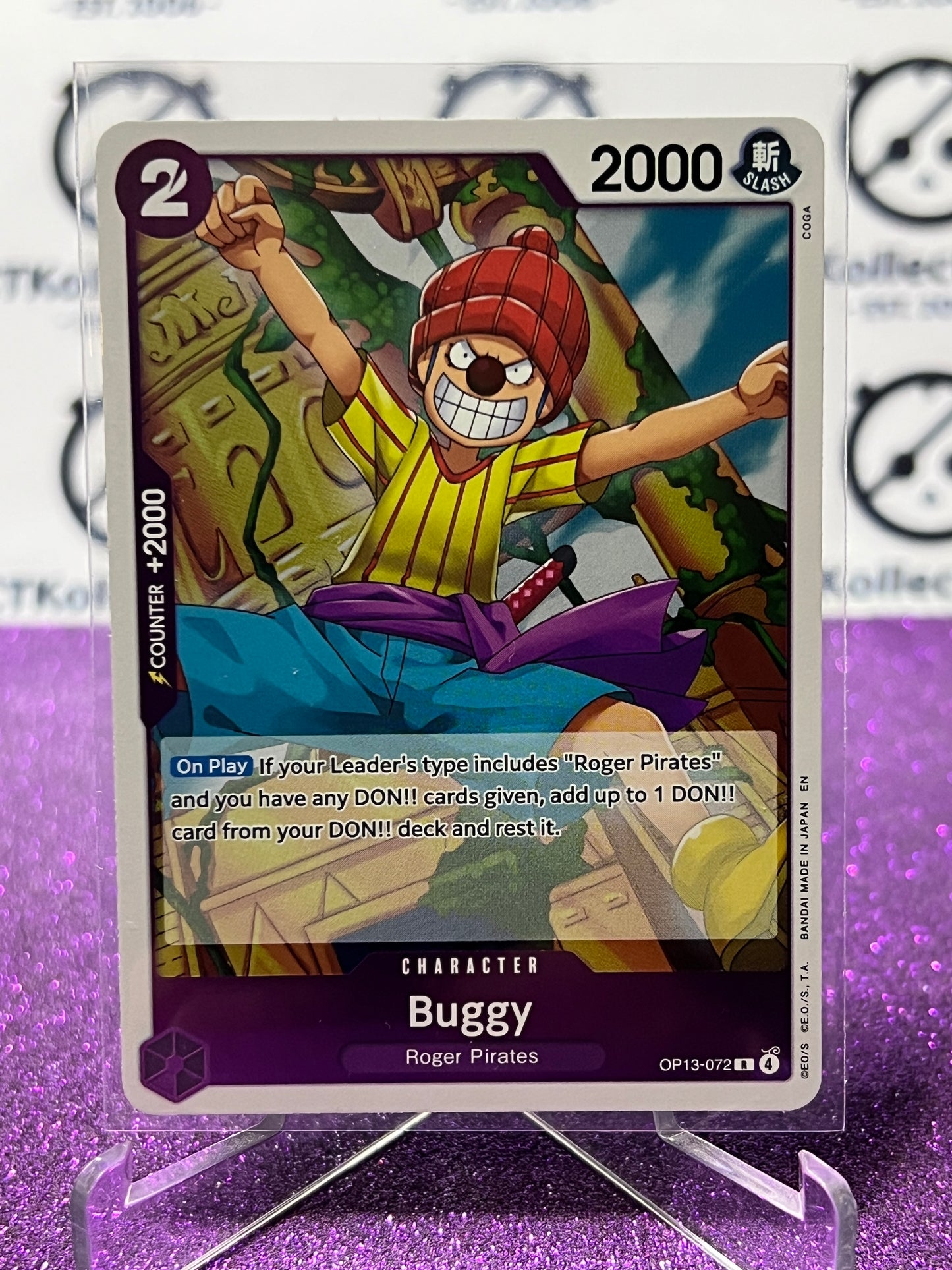 2025 ONE PIECE CARRYING ON HIS WILL BUGGY # OP13- 072 R FOIL ENGLISH TRADING GAME CARD