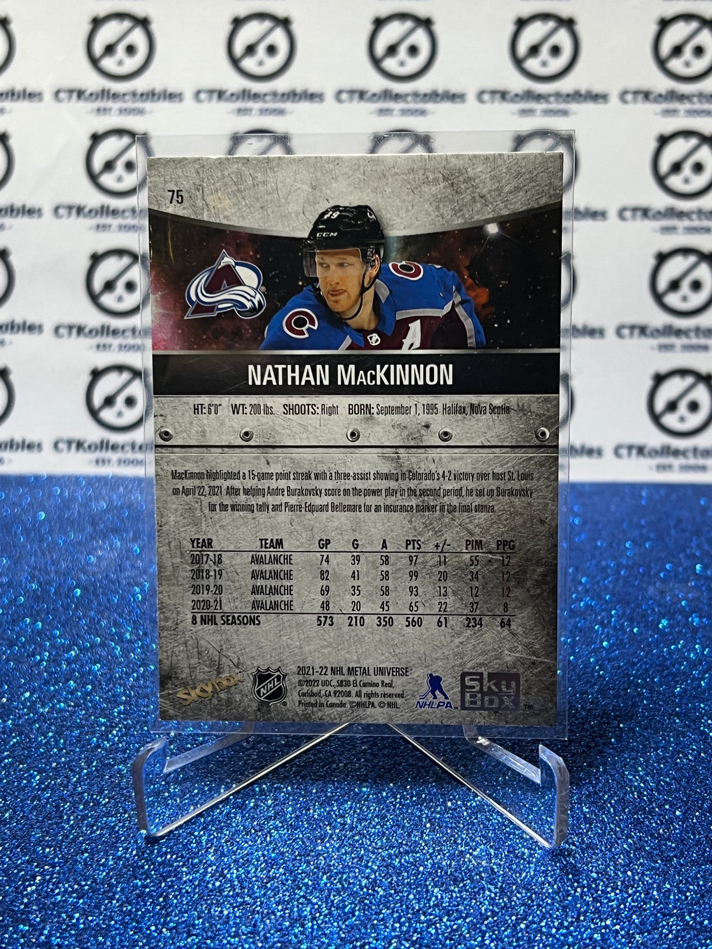 2021-22 SKYBOX METAL NATHAN MACKINNON # 75 COLORADO AVALANCHE HOCKEY CARD