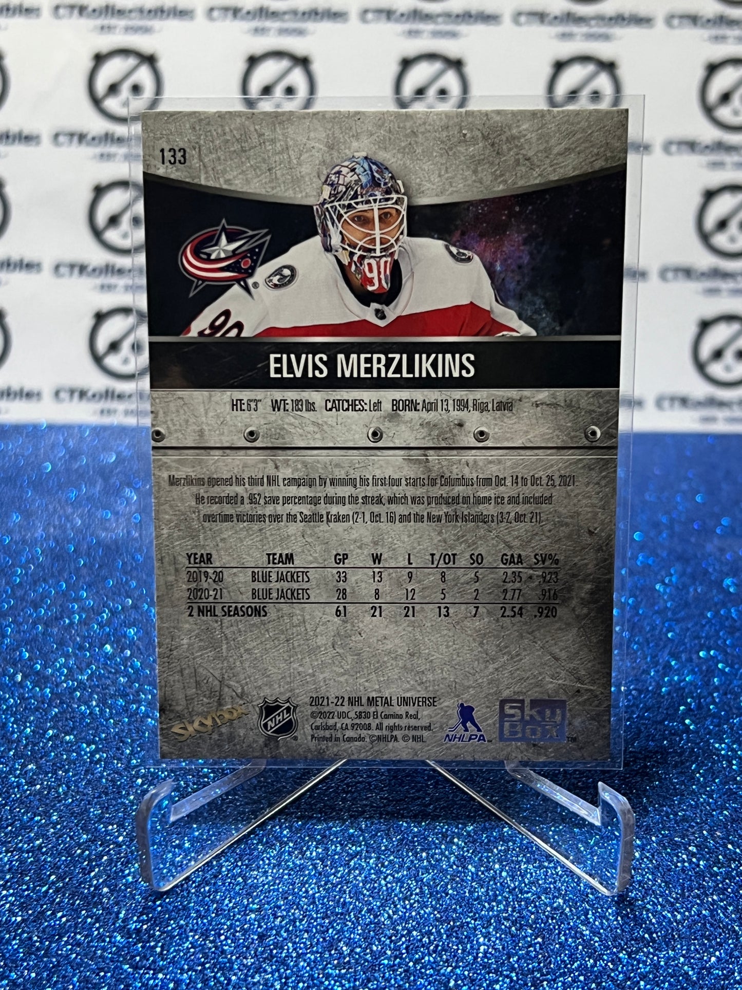 2021-22 SKYBOX METAL ELVIS MERZLIKINS # 133 COLUMBUS BLUE JACKETS NHL HOCKEY CARD