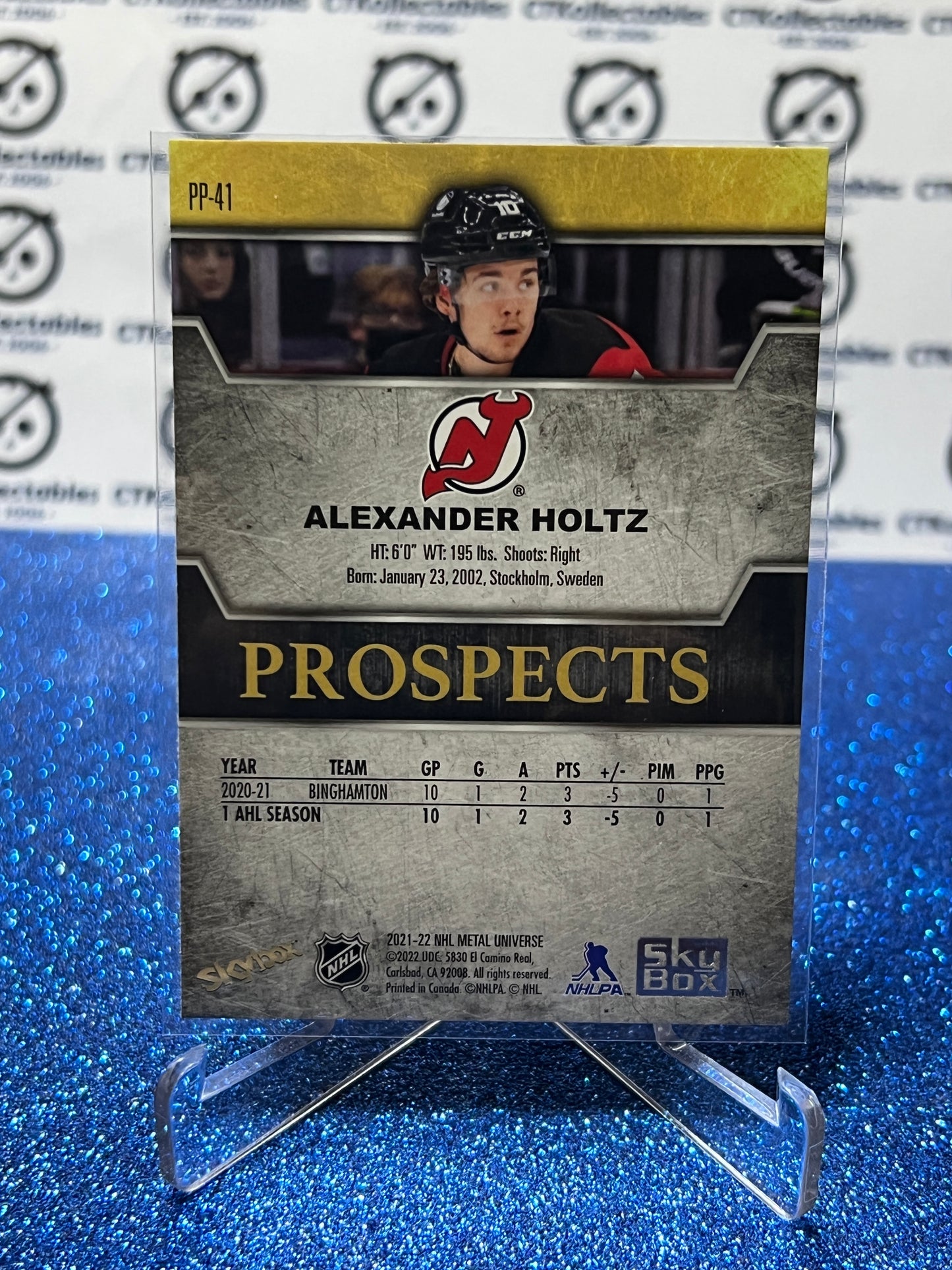 2021-22 SKYBOX METAL ALEXANDER HOLTZ # PP-41 PROSPECTS ROOKIE NEW JERSEY DEVILS NHL HOCKEY CARD