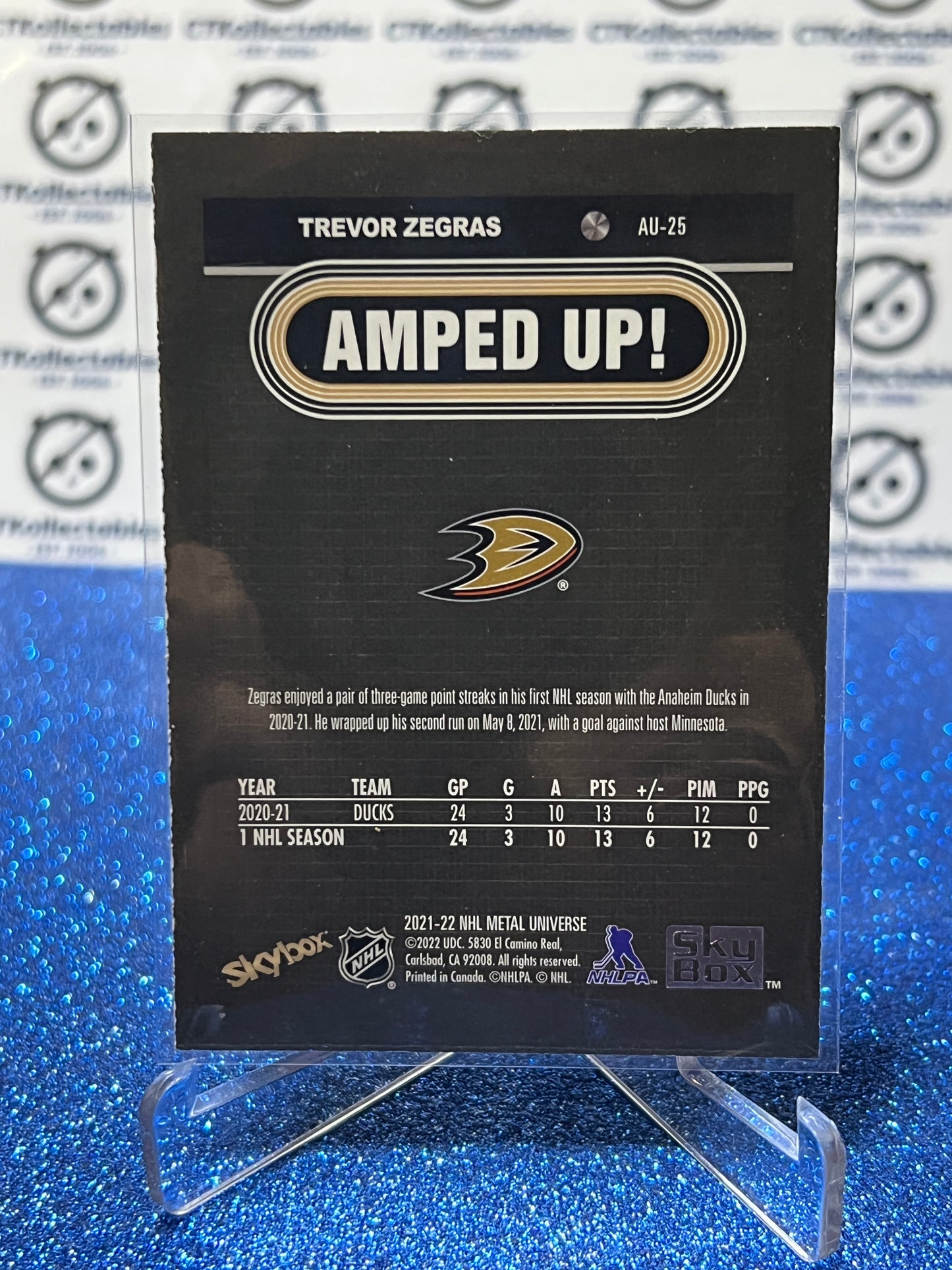 2021-22 SKYBOX METAL TREVOR ZEGRAS # AU-24 AMPED UP ROOKIE ANAHEIM DUCKS NHL HOCKEY CARD