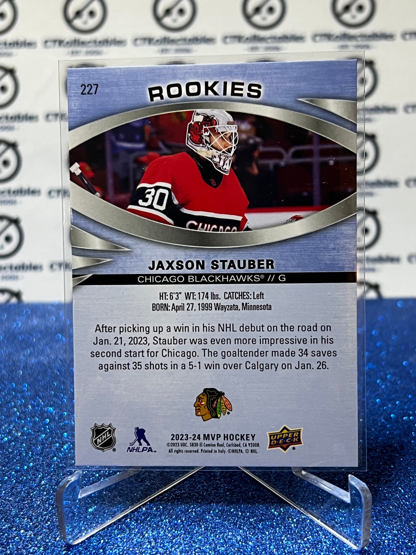 2023-24 UPPER DECK MVP JAXSON STAUBER # 227 ROOKIE CHICAGO BLACKHAWKS NHL HOCKEY TRADING CARD
