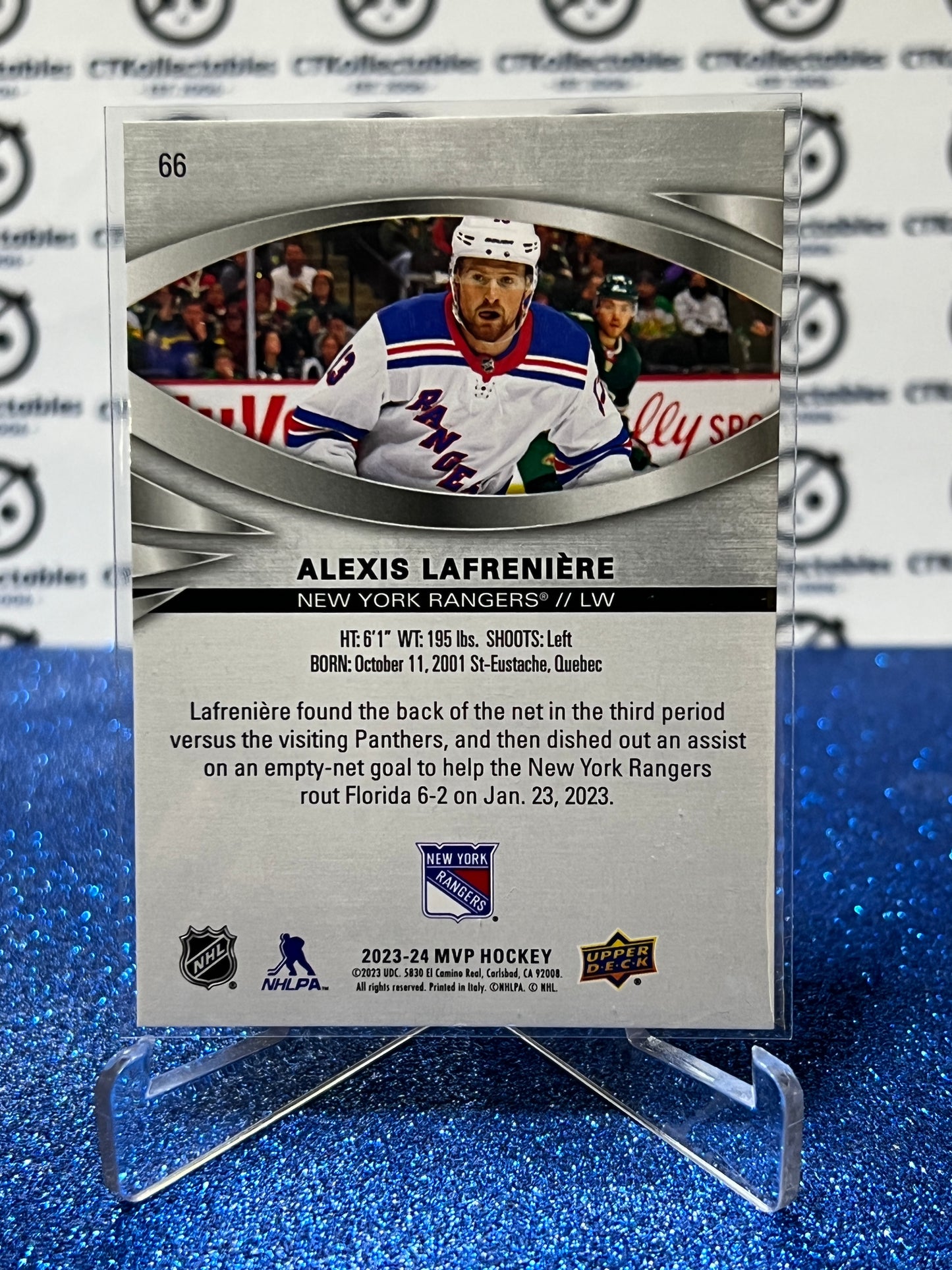2023-24 UPPER DECK MVP ALEXIS LAFRENIERE # 66 SILVER SCRIPT NEW YORK RANGERS NHL HOCKEY TRADING CARD