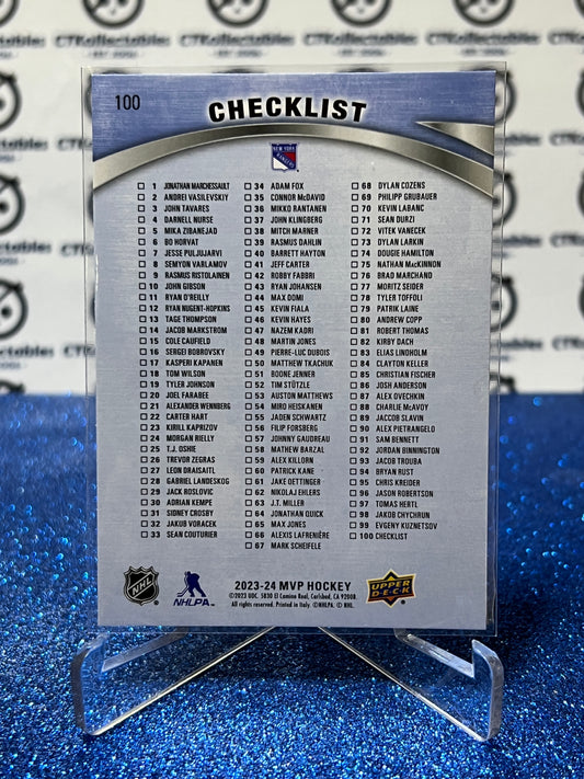 2023-24 UPPER DECK MVP IGOR SHESTERKIN # 100 CHECKLIST ERROR NEW YORK RANGERS NHL HOCKEY TRADING CARD