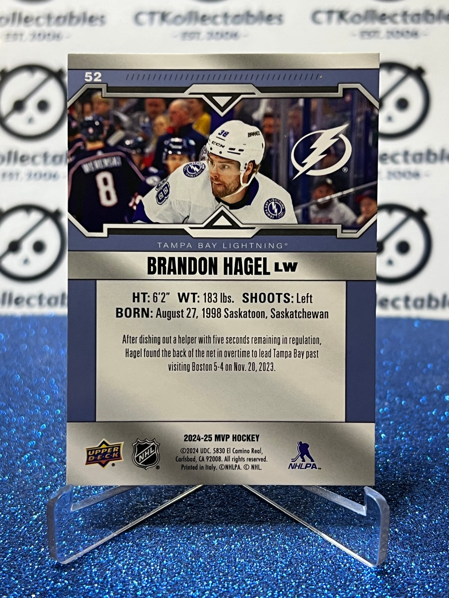 2024-25 UPPER DECK MVP BRANDON HAGEL # 52 TAMPA BAY LIGHTNING HOCKEY CARD