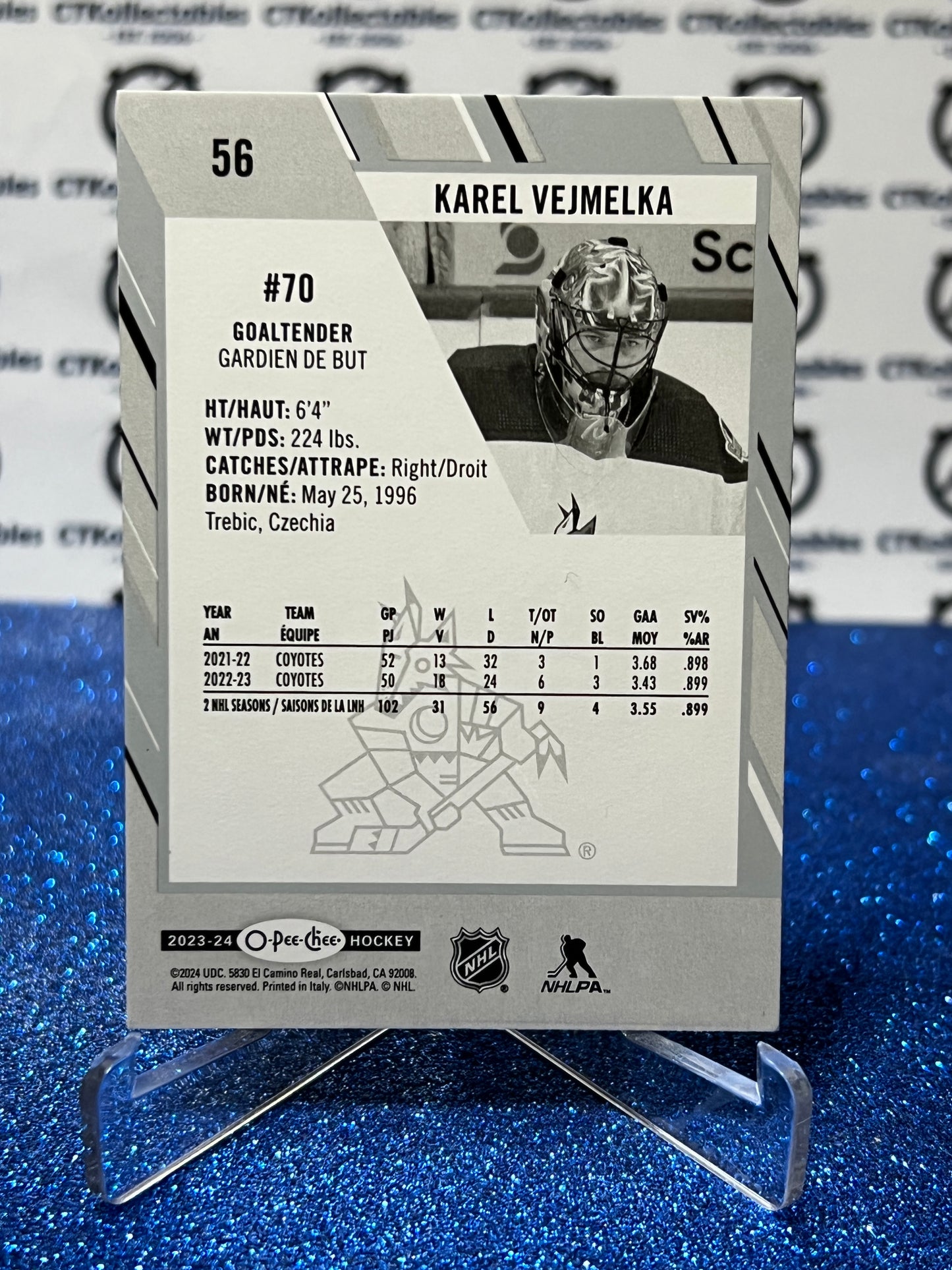 2023-24 O-PEE-CHEE KAREL VEJMELKA # 56 ARIZONA COYOTES NHL HOCKEY CARD