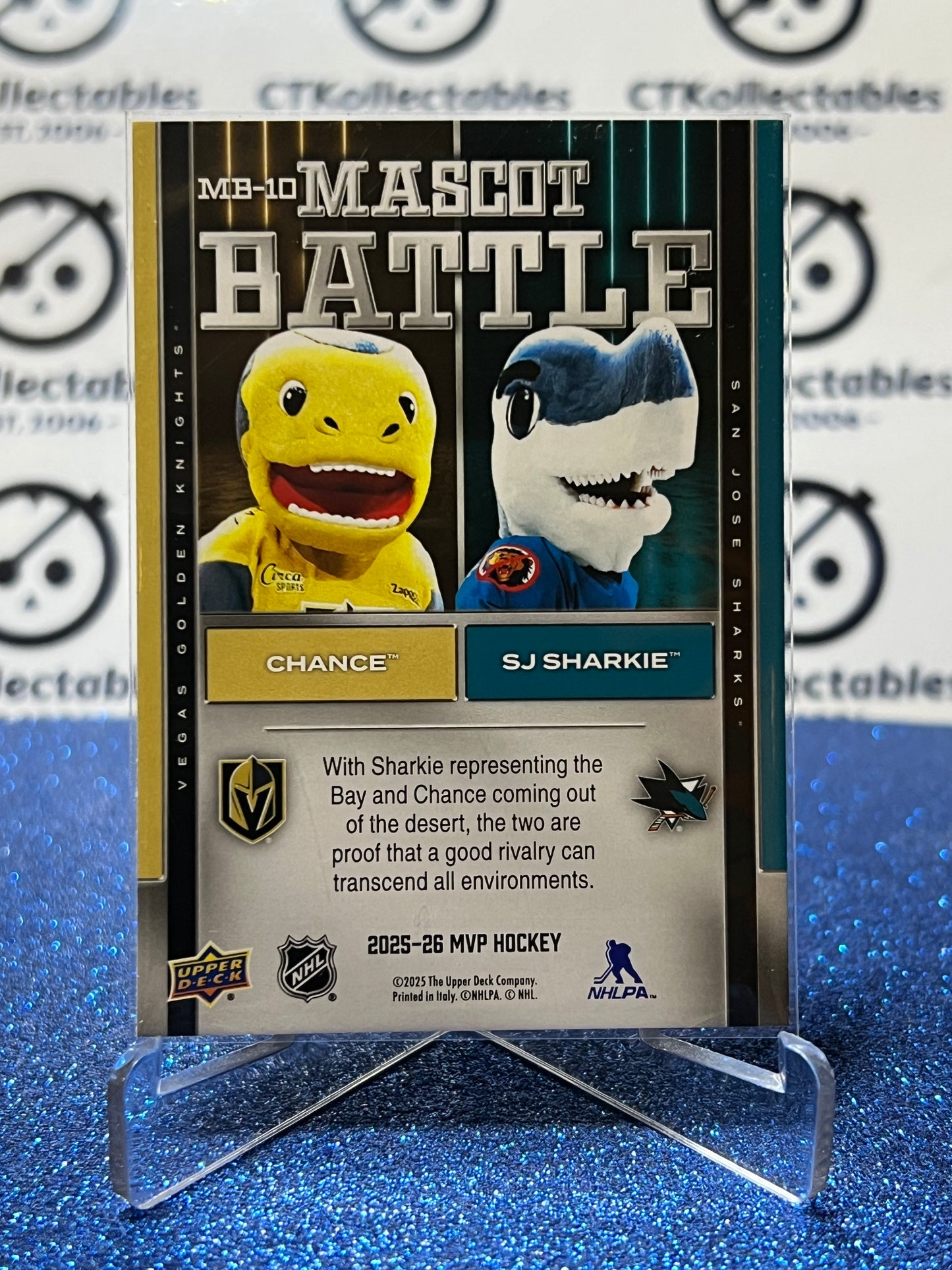 2025-26 UPPER DECK MVP MASCOT BATTLE # MB-10 KNIGHT/SHARKS HOCKEY CARD