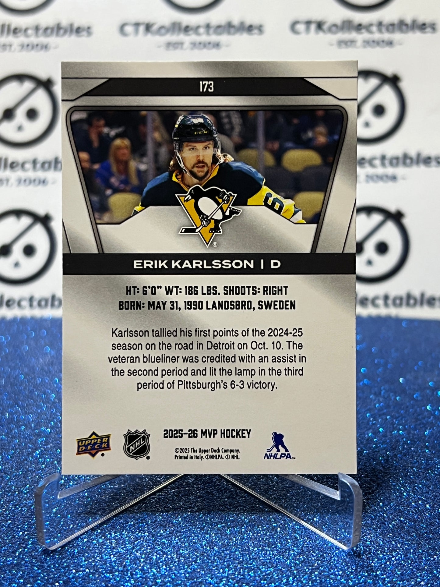 2025-26 UPPER DECK MVP ERIK KARLSSON # 173 PITTSBURGH PENGUINS HOCKEY CARD