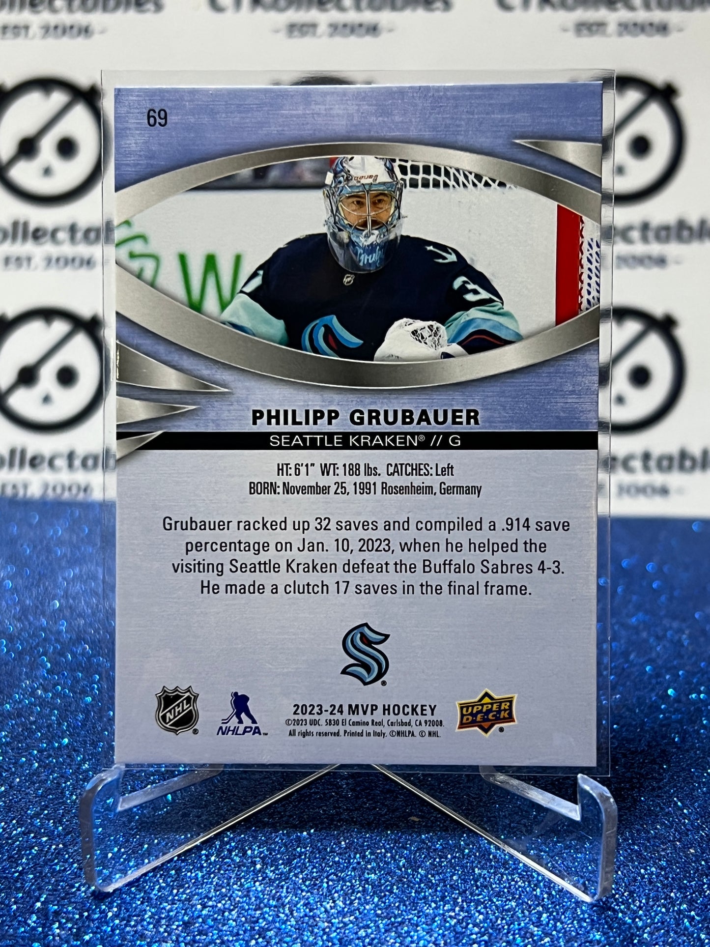 2023-24 UPPER DECK MVP PHILIPP GRUBAUER # 69 SEATTLE KRAKEN NHL HOCKEY CARD