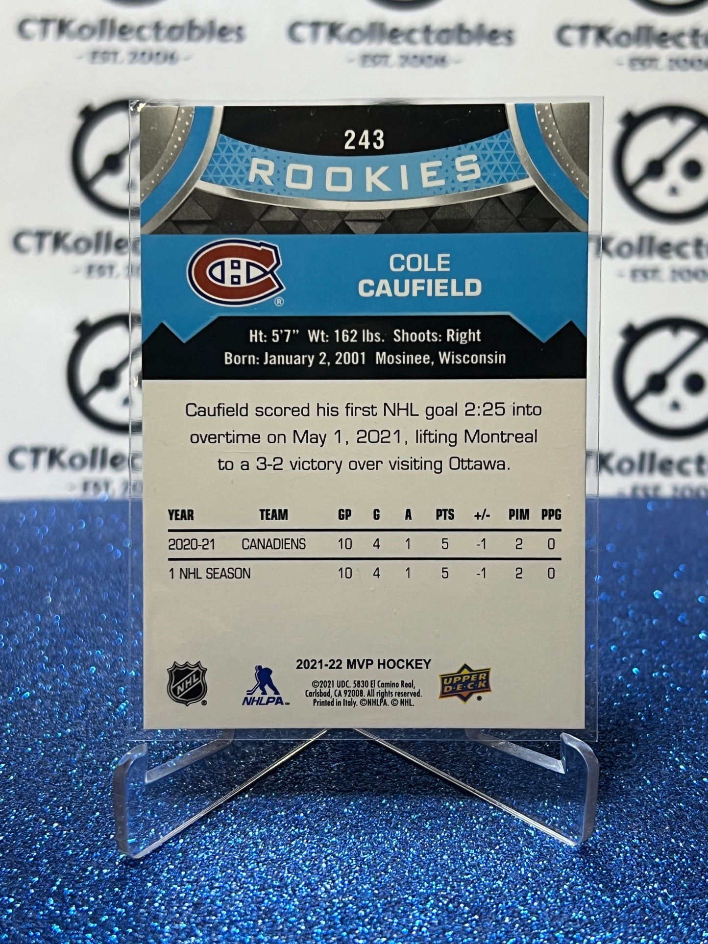2021-22 UPPER DECK MVP COLE CAUFIELD # 243 ROOKIES MONTREAL CANADIENS HOCKEY CARD