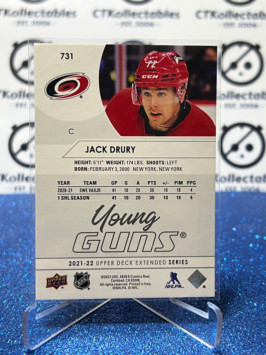 2021-22 UPPER DECK JACK DRURY # 731 YOUNG GUNS RC CAROLINA HURRICANES HOCKEY CARD