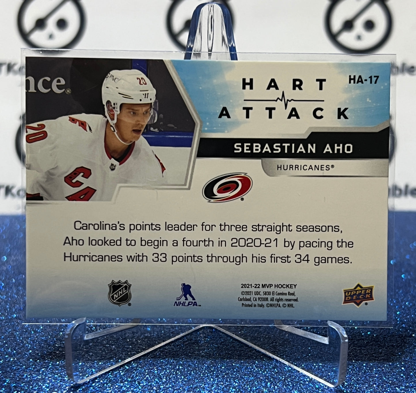 2021-22 UPPER DECK MVP SEBASTIAN AHO # HA-17 HART ATTACK CAROLINA HURRICANES HOCKEY CARD