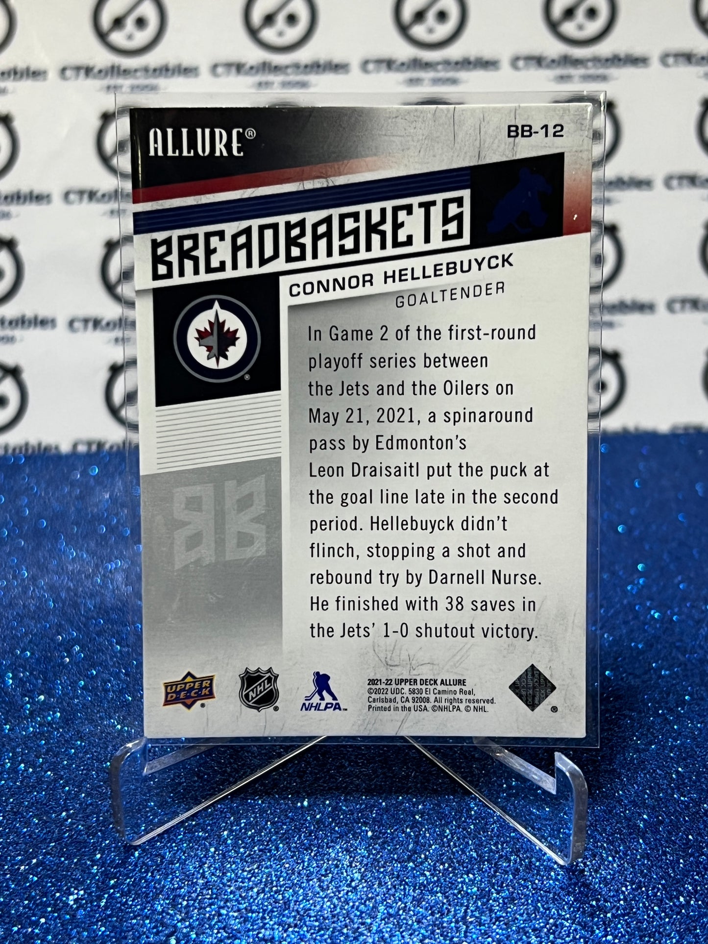 2021-22 UPPER DECK ALLURE CONNOR HELLEBUYCK # BB-12 BREADBASKETS WINNIPEG JETS NHL HOCKEY CARD