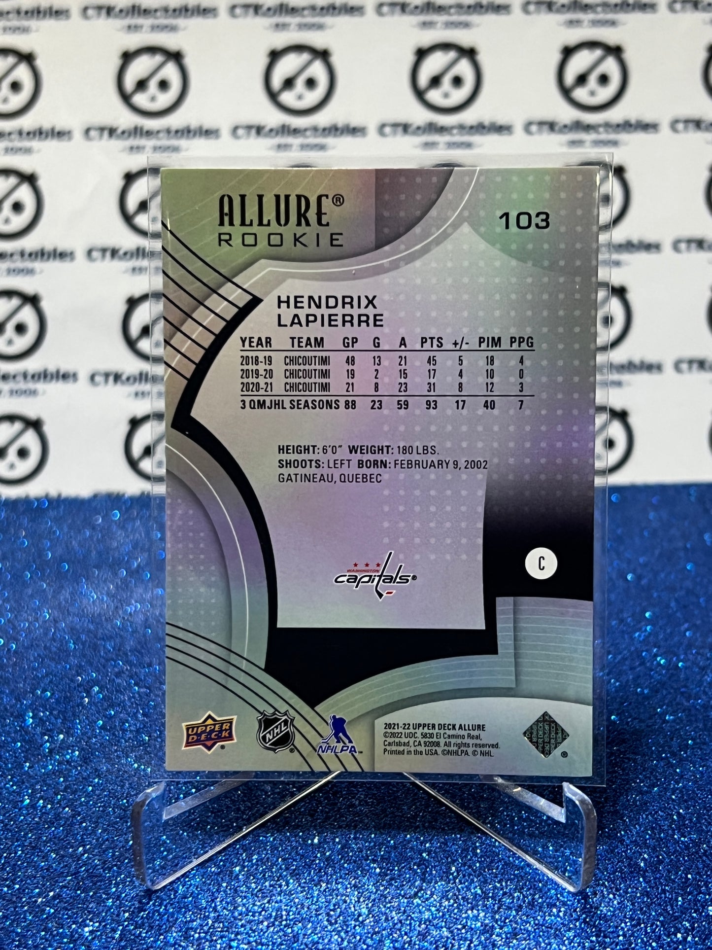 2021-22 UPPER DECK ALLURE HENDRIX LAPIERRE # 103 ROOKIE WASHINGTON CAPITALS NHL HOCKEY CARD