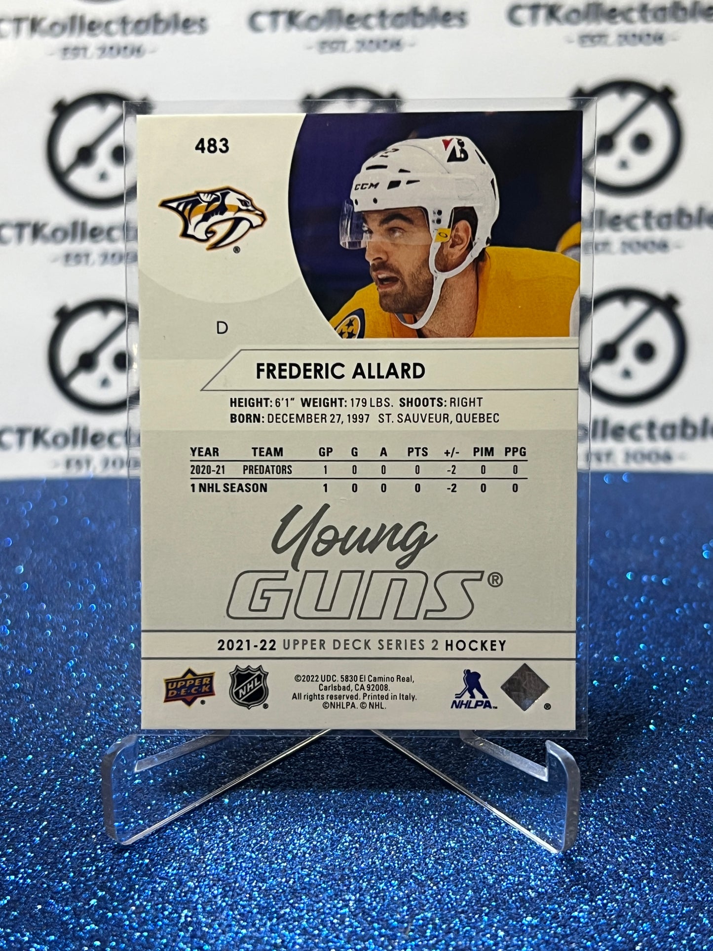 2021-22 UPPER DECK FREDERIC ALLARD # 483 RC YOUNG GUNS NASHVILLE PREDATORS HOCKEY CARD