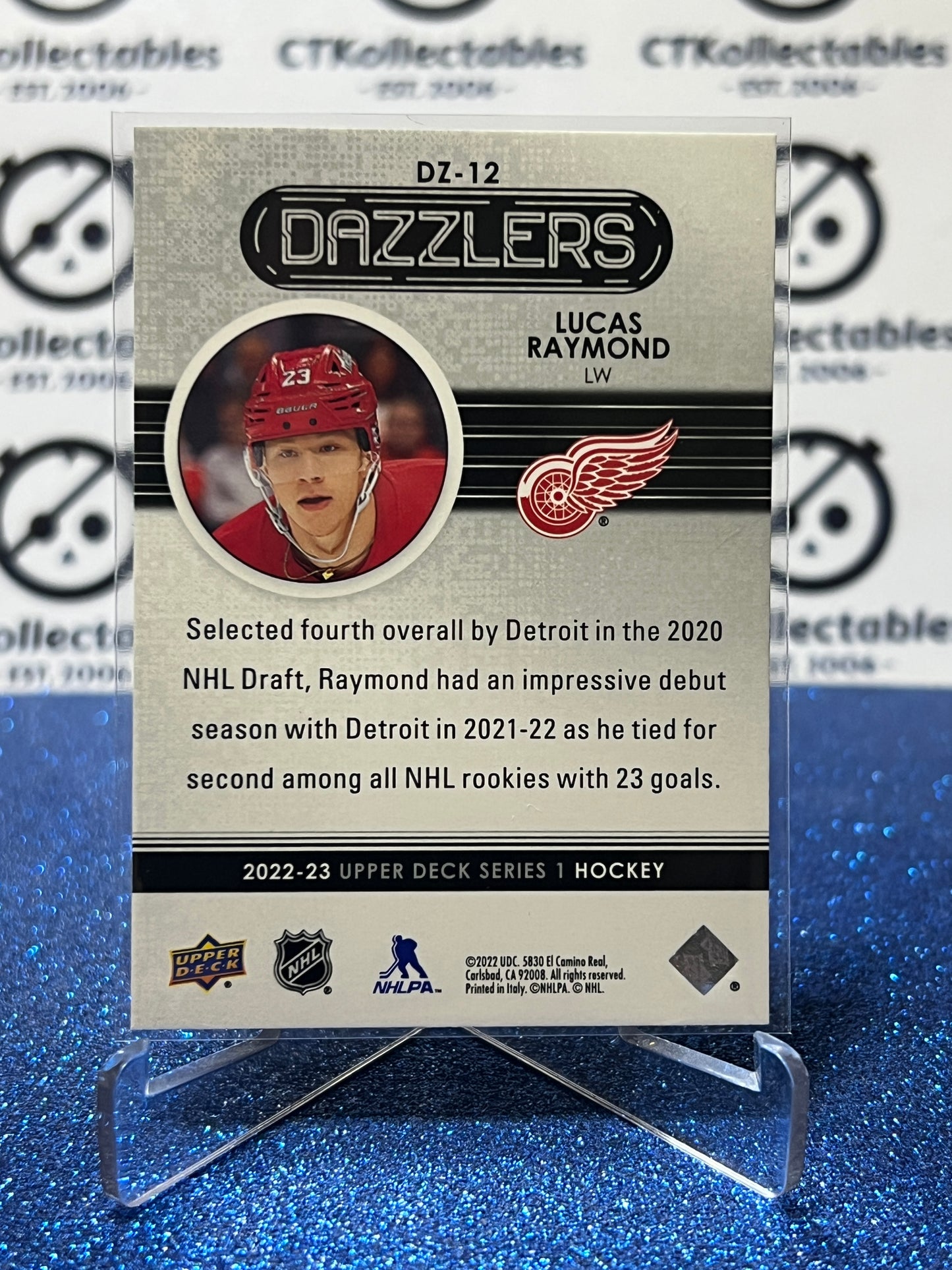 2022-23 UPPER DECK LUCAS RAYMOND # DZ-12 DAZZLERS DETROIT RED WINGS HOCKEY CARD