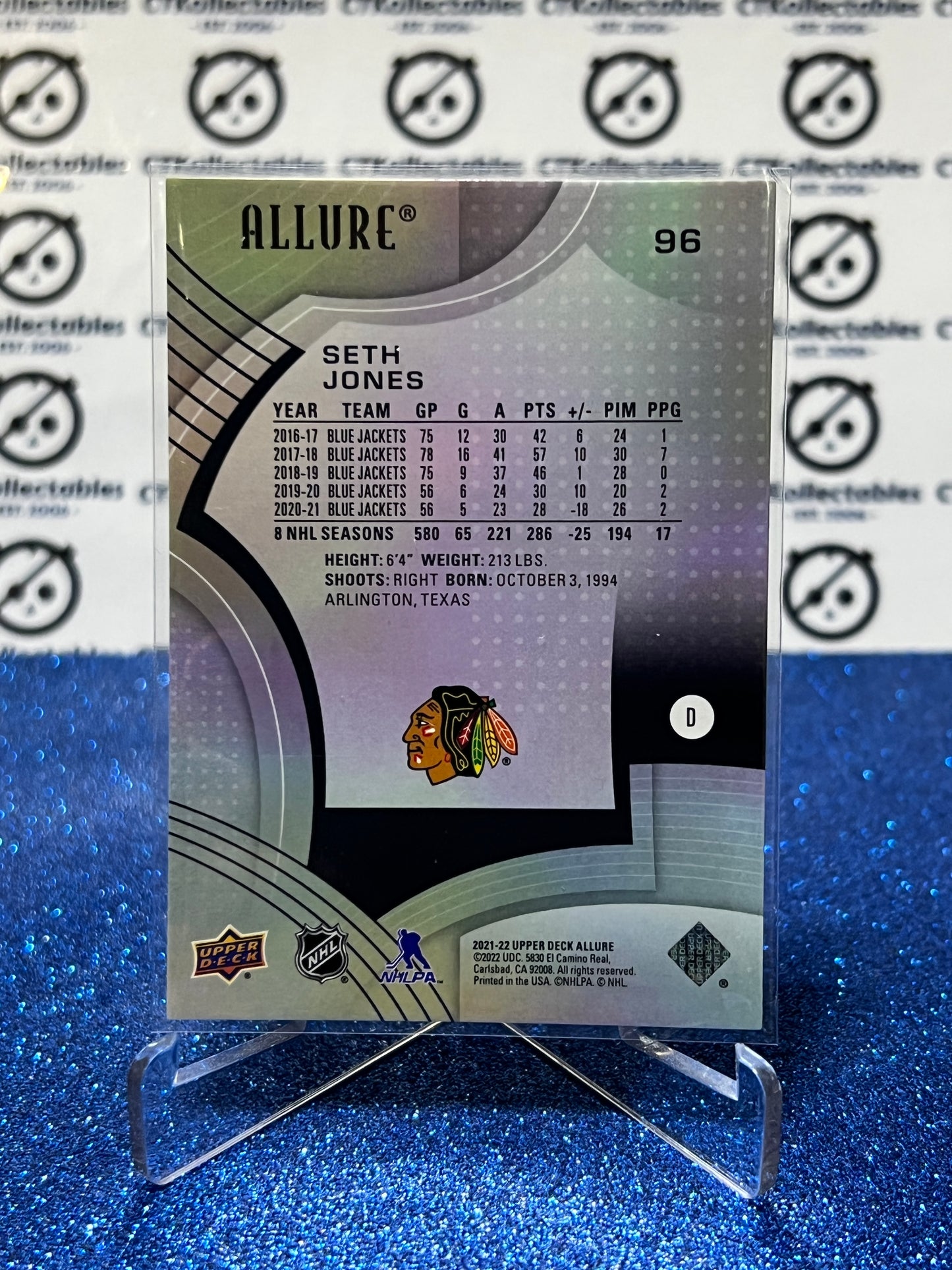 2021-22 UPPER DECK ALLURE SETH JONES # 96 CHICAGO BLACKHAWKS NHL HOCKEY CARD