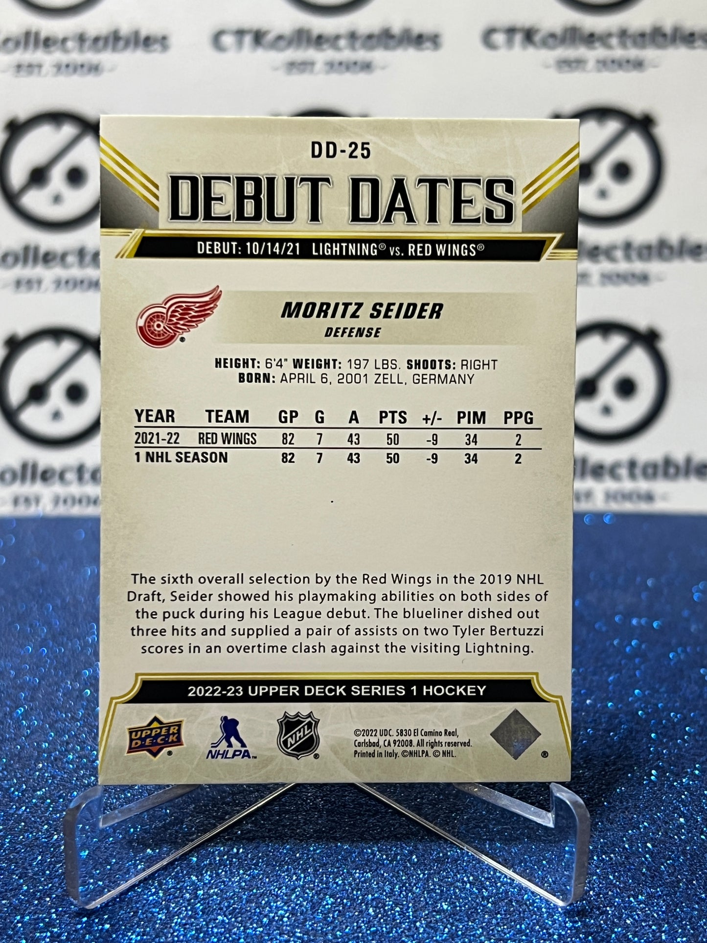 2022-23 UPPER DECK MORITZ SEIDER # DD-25 DEBUT DATES DETROIT RED WINGS HOCKEY CARD