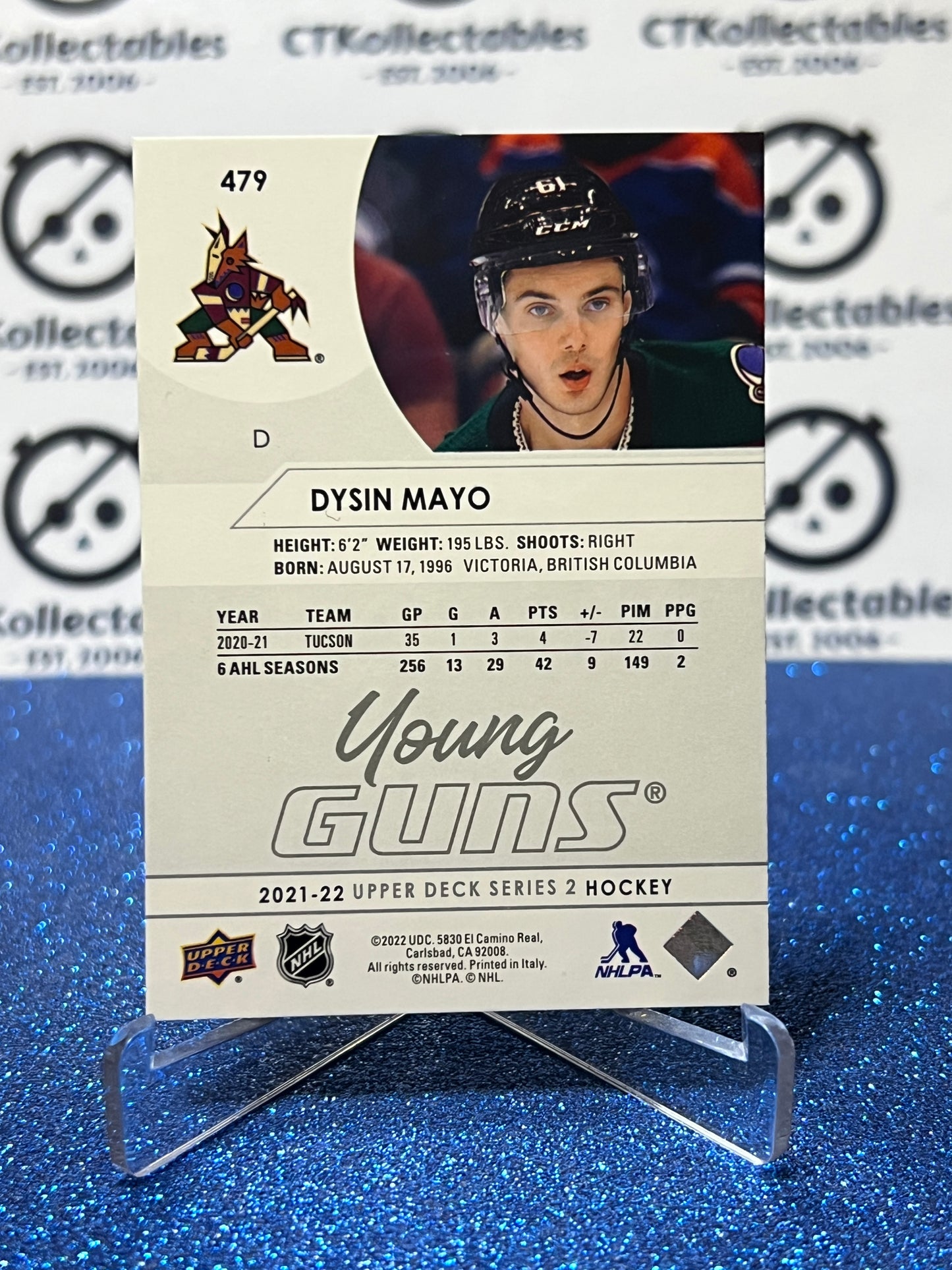 2021-22 UPPER DECK DYSIN MAYO # 479 YOUNG GUNS RC ARIZONA COYOTES HOCKEY CARD