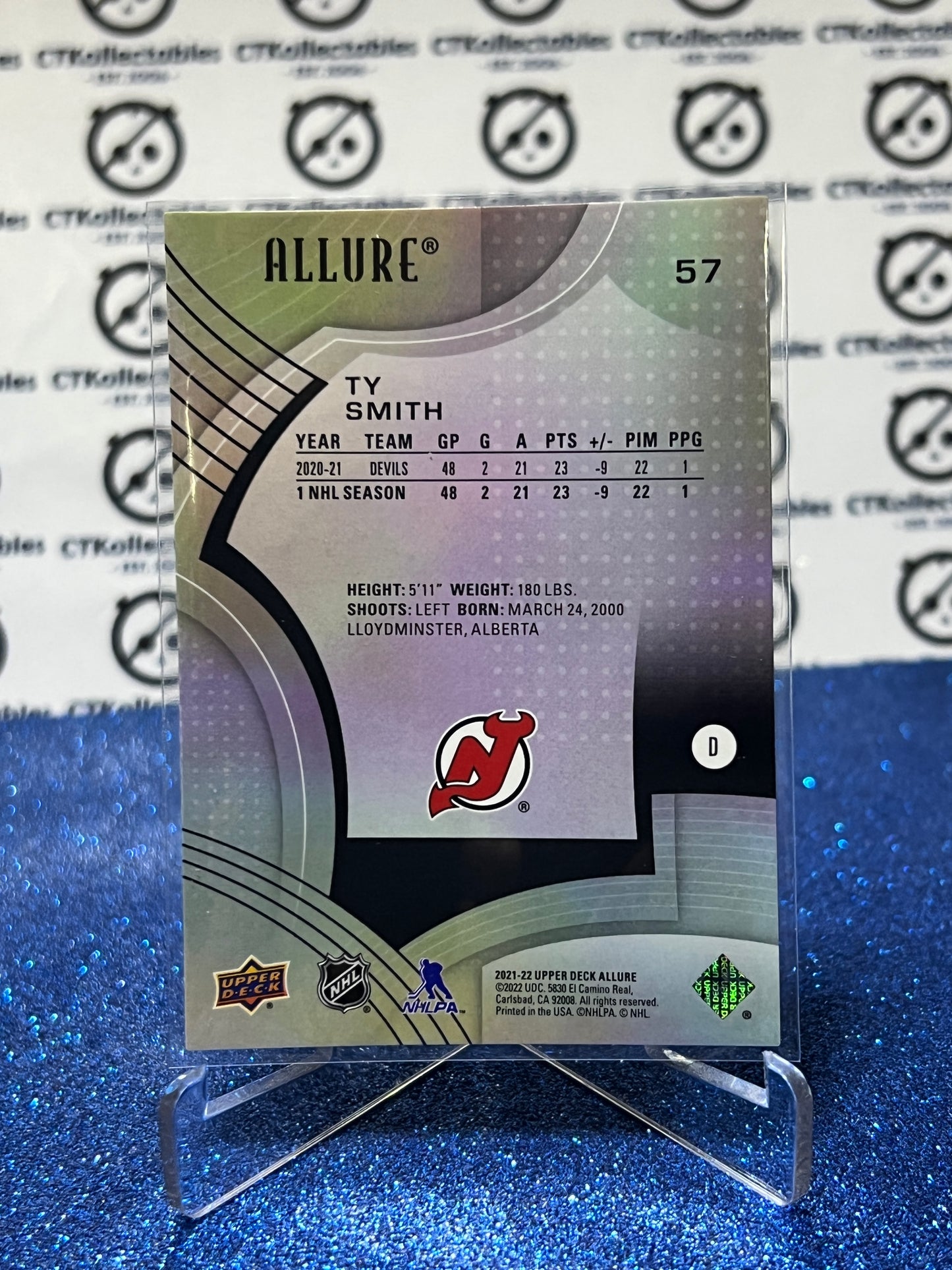 2021-22 UPPER DECK ALLURE TY SMITH # 57 ROOKIE NEW JERSEY DEVILS NHL HOCKEY CARD