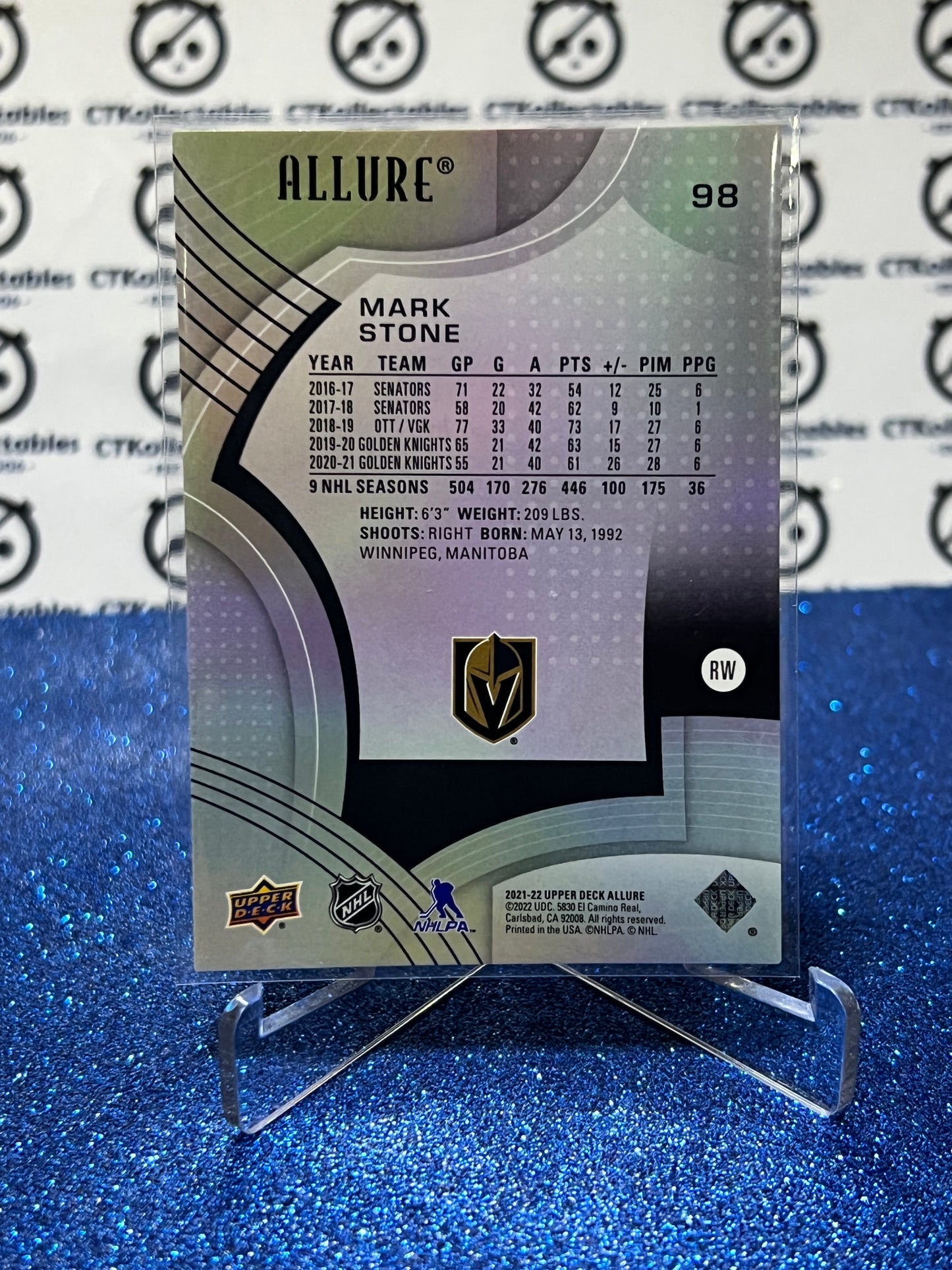 2021-22 UPPER DECK ALLURE MARK STONE # 98 VEGAS GOLDEN KNIGHTS NHL HOCKEY CARD